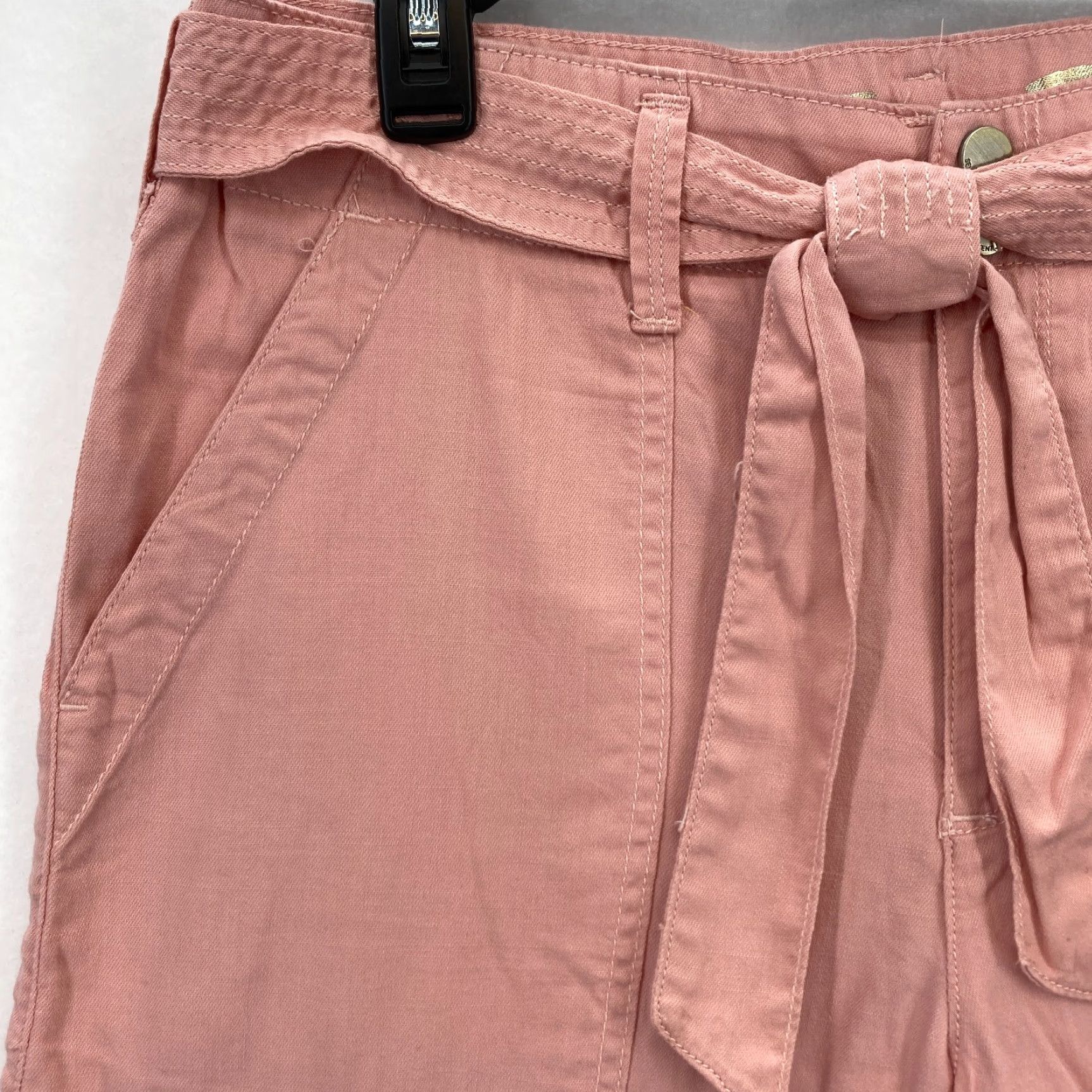 Vintage Seven7 Pants Women's 10 Wide Leg Cropped Pink Belted Patch Pockets Casual NWT Size 32" / US 10 / IT 46 - 3 Thumbnail