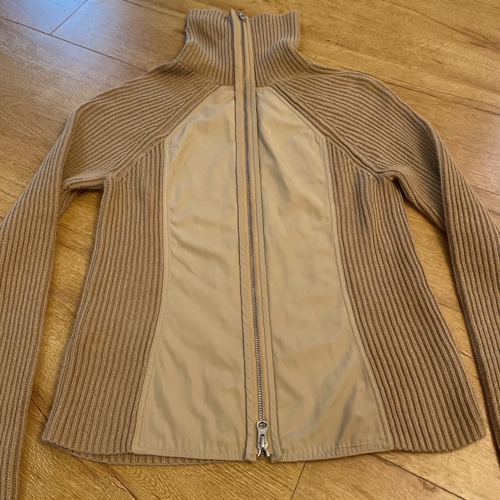 Vintage KaufmanFranco Collective Rib Knit Mixed Media Sweater Brown Back Zip M Thumb Women Regular Long Sleeve Turtleneck Work Knit Size M / US 6-8 / IT 42-44 - 5 Thumbnail
