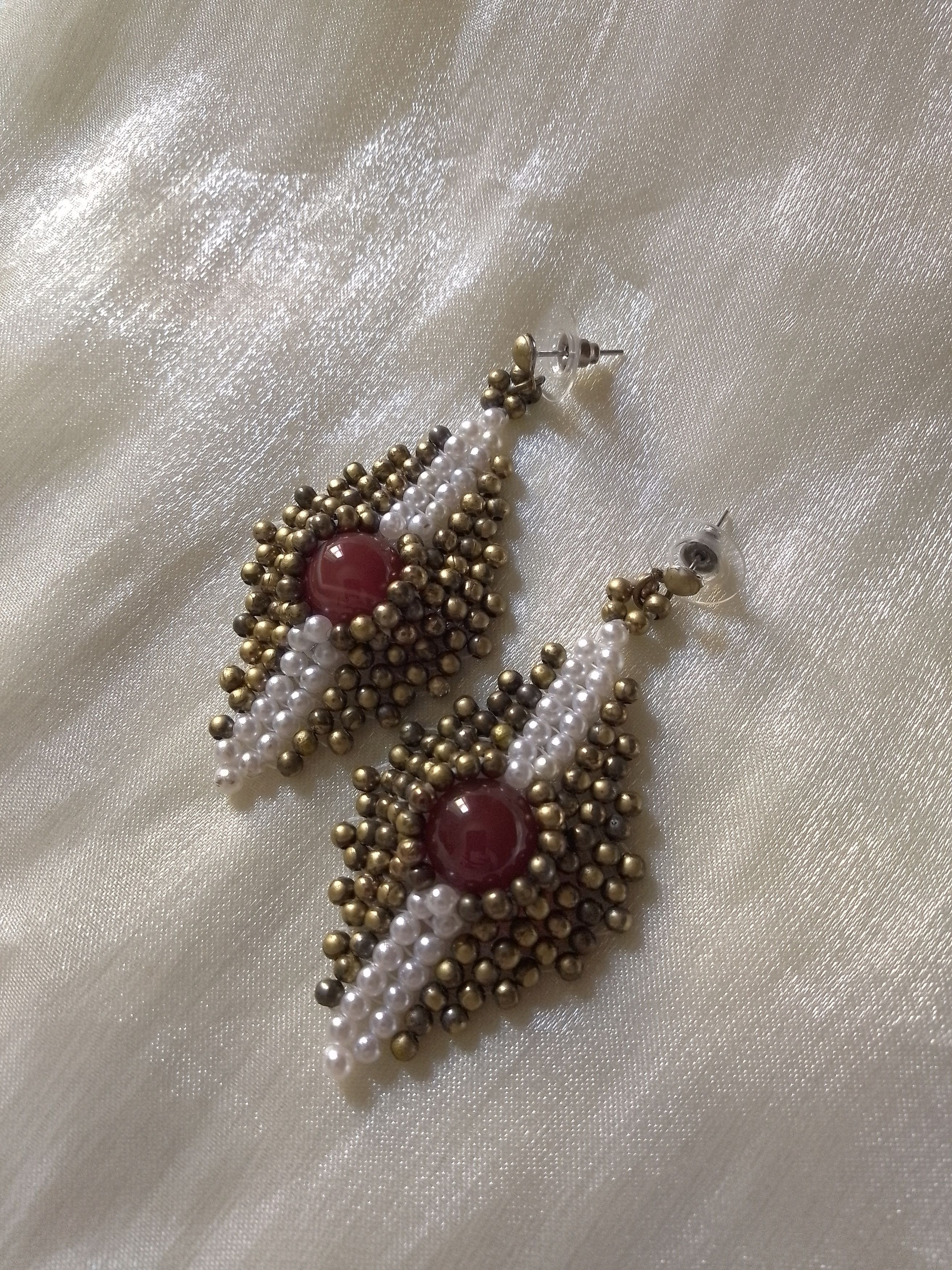 Handmade Earrings with natural red carnelian gemstones. Vintage Size ONE SIZE - 1 Thumbnail