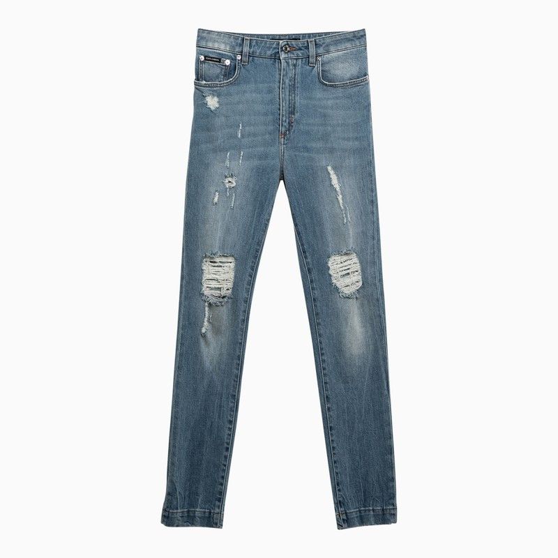 image of Dolce Gabbana Dolce&gabbana Audry Denim Skinny Jeans With Wear And Tear in Blue, Women's (Size 27)