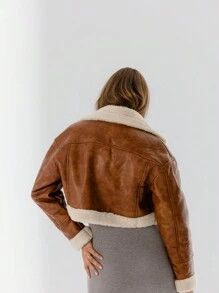 Other Womens Brown Real Leather Aviator Jacket, Shearling Trim Size S / US 4 / IT 40 - 9 Thumbnail