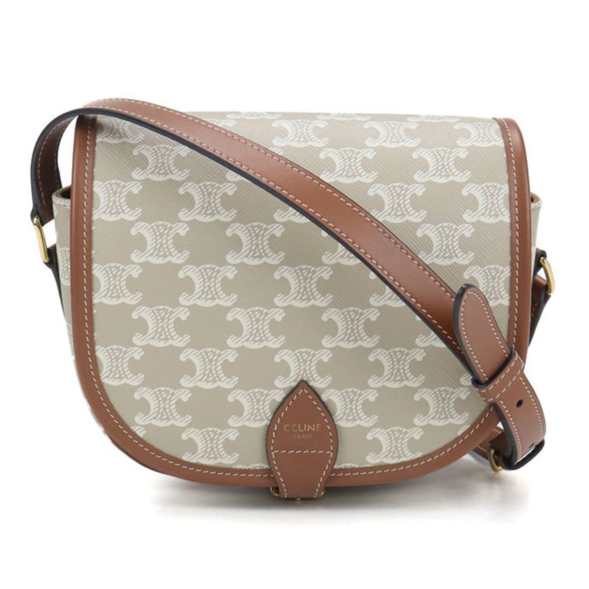 Celine CELINE Medium Folco Triomphe Canvas Shoulder Bag, Beige Size ONE SIZE - 1 Thumbnail