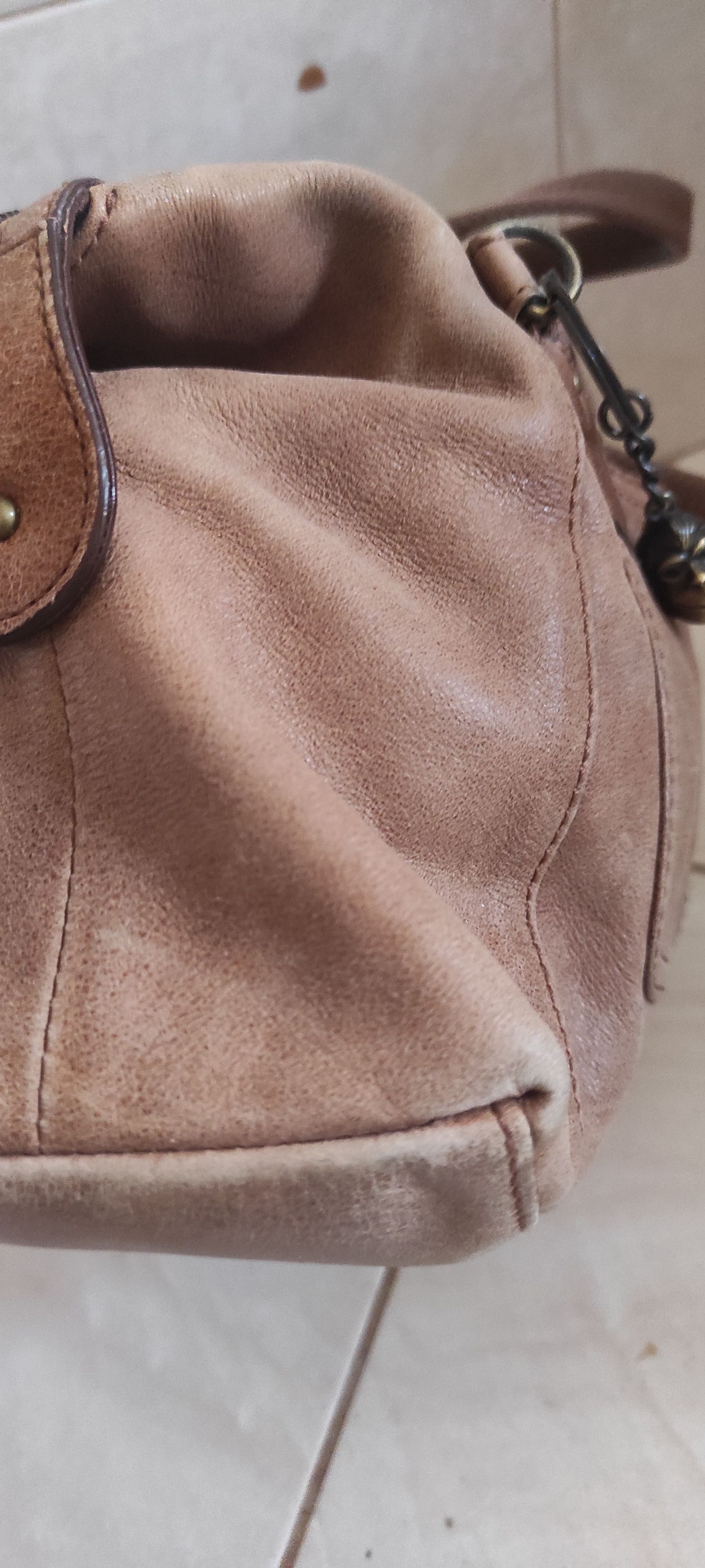 Kipling Shoulder Bag Brown Leather Brass Monkey Zip Top