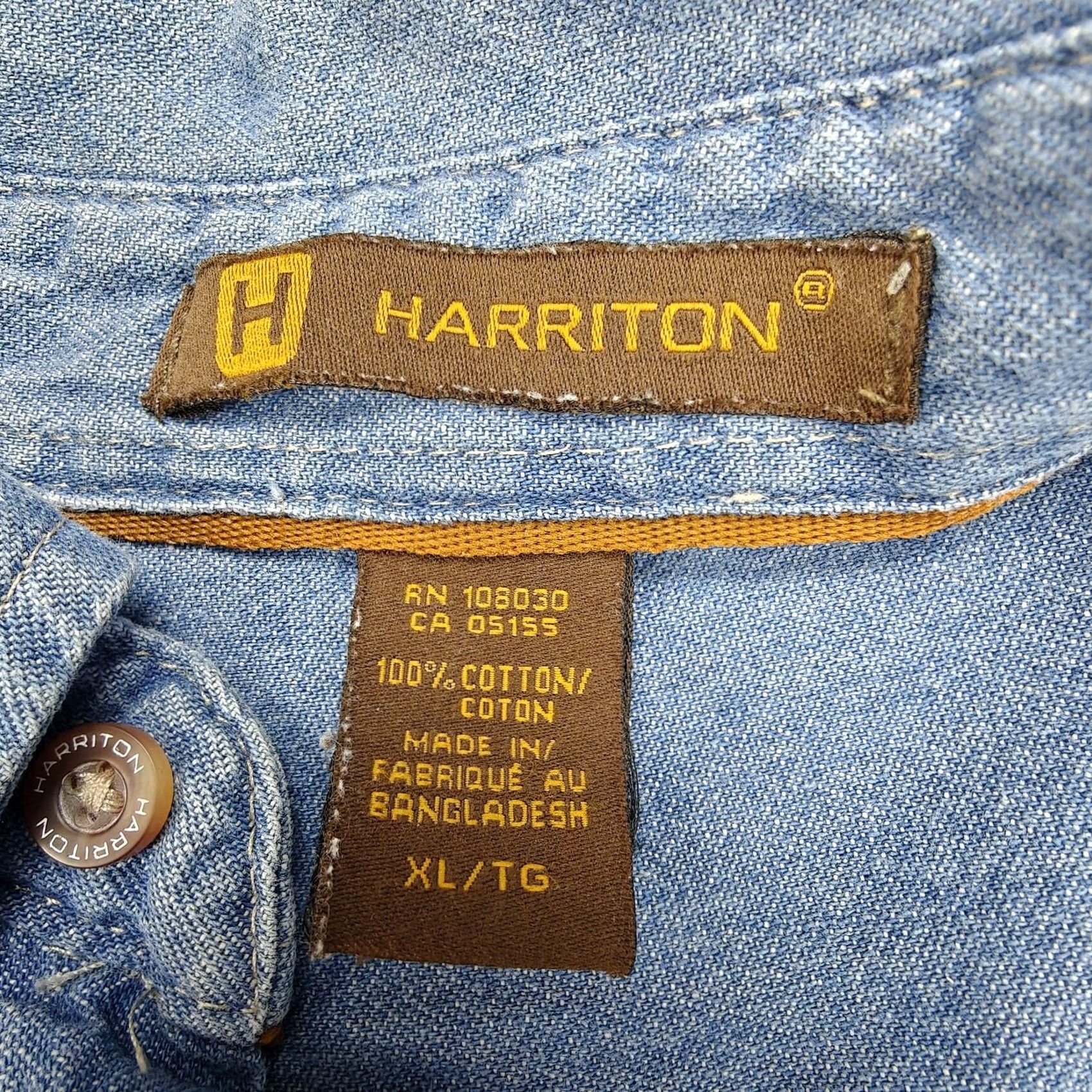Denime VINTAGE Harriton Shirt Mens XL Blue Denim Long Sleeve Button Front 87 Patch Size US XL / EU 56 / 4 - 3 Thumbnail