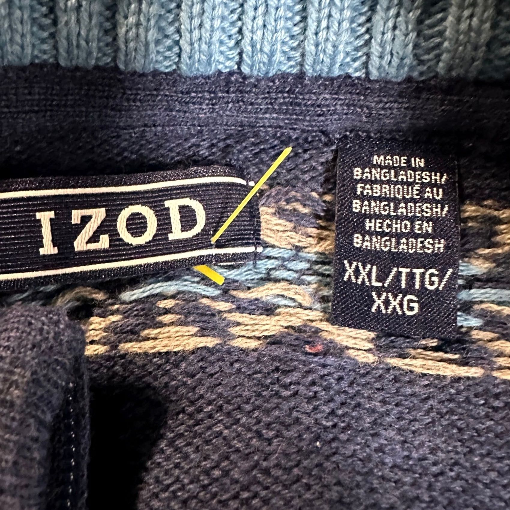 Izod VINTAGE? Izod Sweater Pullover Mens 2XL Blue Knit Geometric Quarter Zip Long Sleeve NEW Size US XXL / EU 58 / 5 - 4 Thumbnail