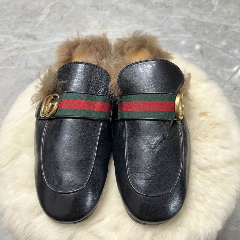 Gucci Gucci Princetown Black Fur Slide Sandals for Men - Size US 8 / EU 41 - 2 Thumbnail
