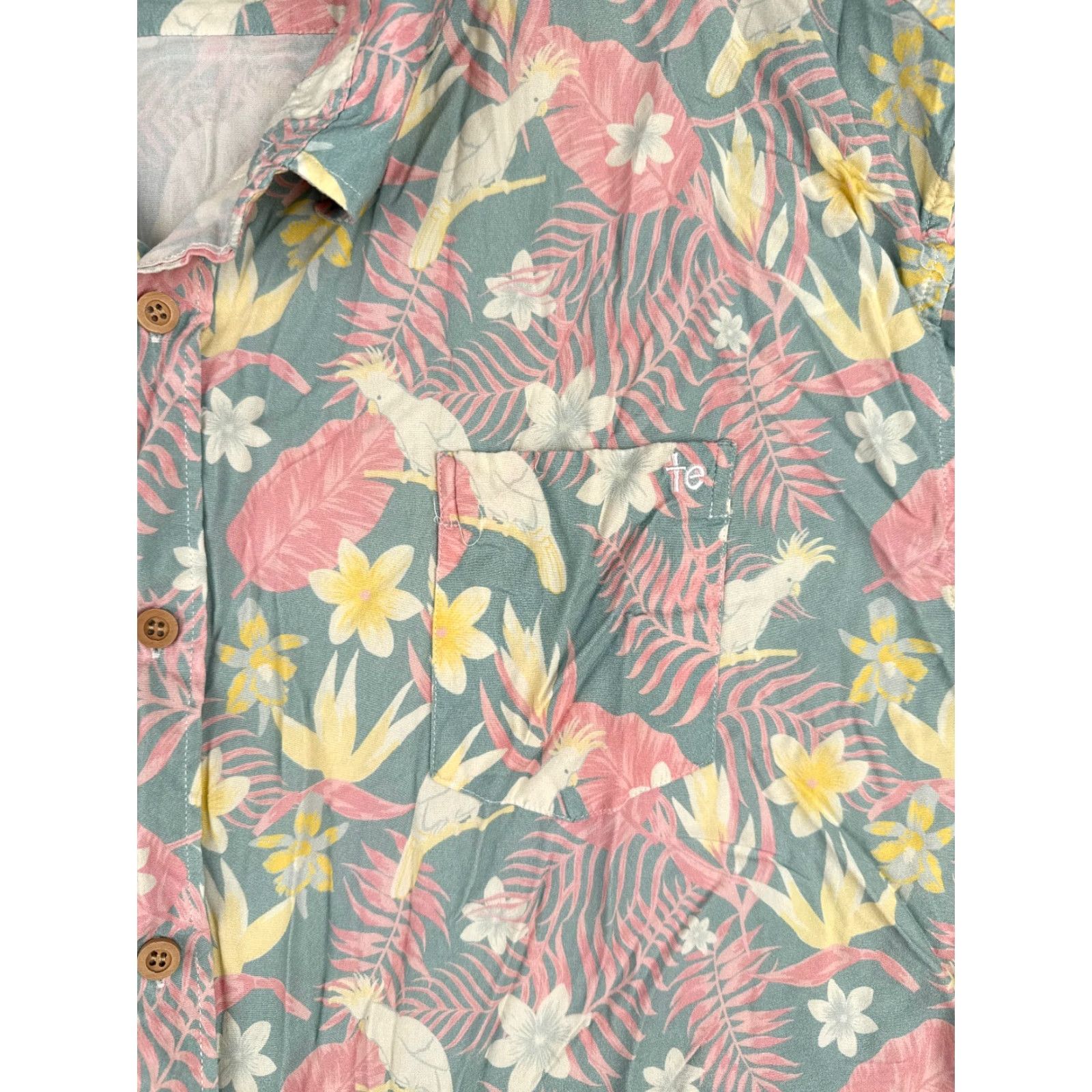 Vintage Tipsy Elves Shirt Men 3XL Floral Hawaiian Blue Grey Pink Button-Up Short Sleeve Beach Aloha Palm Mens Size US XXL / EU 58 / 5 - 6 Thumbnail