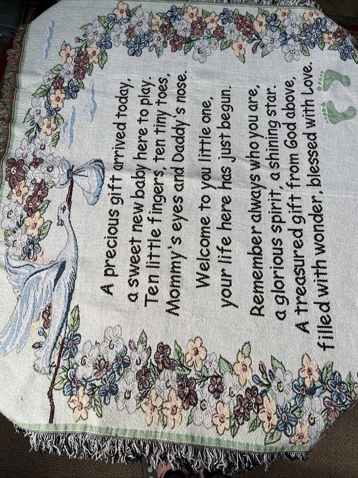Designer Vintage Woven Tapestry Throw Baby Blanket Nursery Stork Size ONE SIZE - 2 Thumbnail