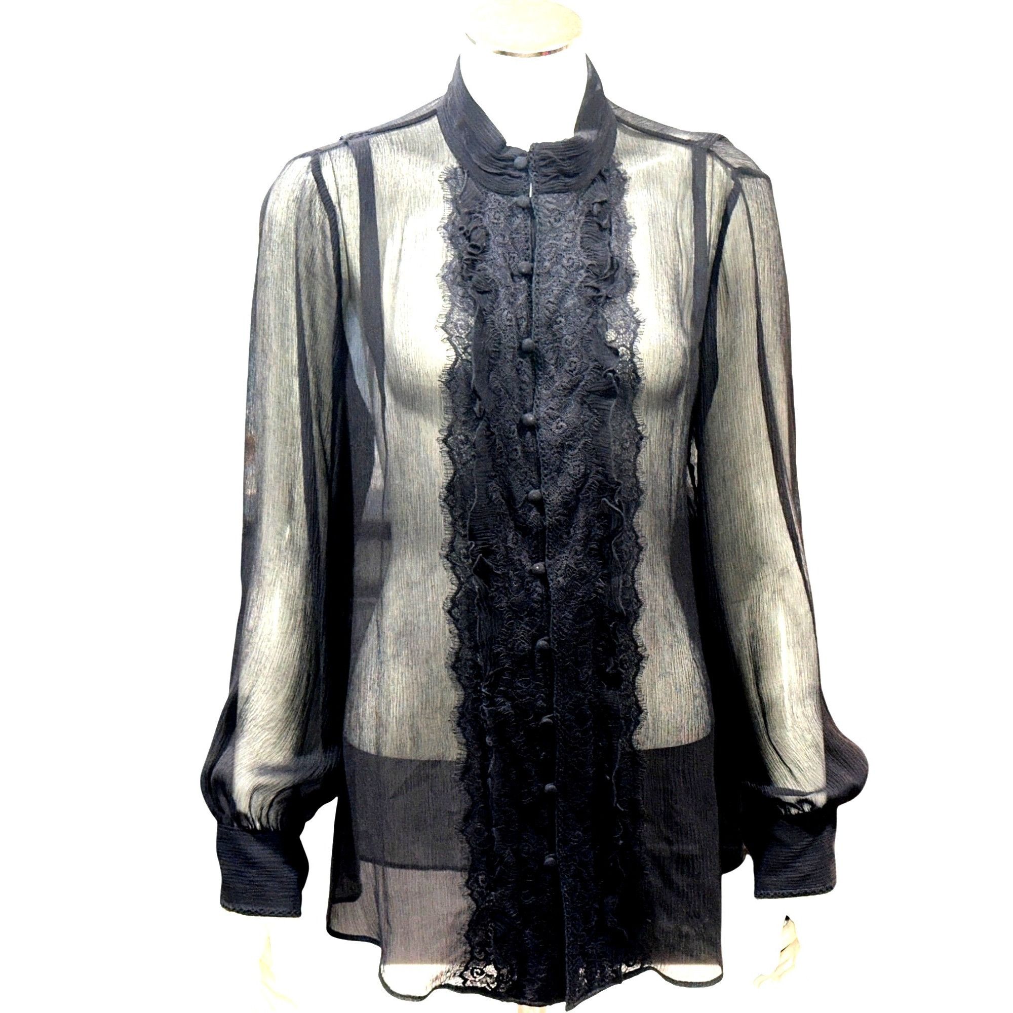 Chicos Vintage All Silk Blouse by Chicos Size 1 Black Sheer Lace Ch Size S / US 4 / IT 40 - 2 Thumbnail