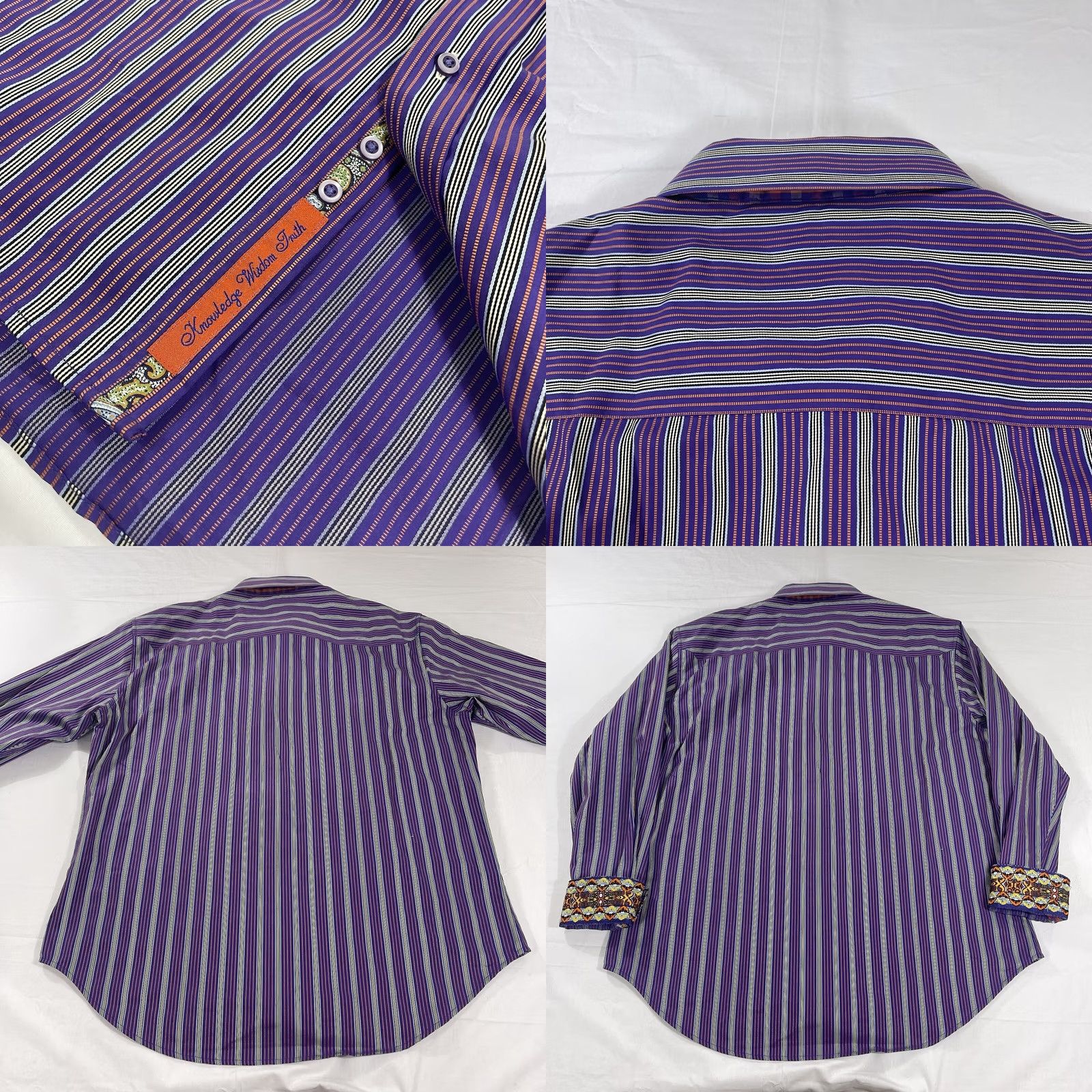 Robert Graham Robert Graham Men's 2XL Button Dress Shirt Striped Purple Long Sleeve Adult 2XL Button-Up Shirt Mens Size 48R - 10 Thumbnail