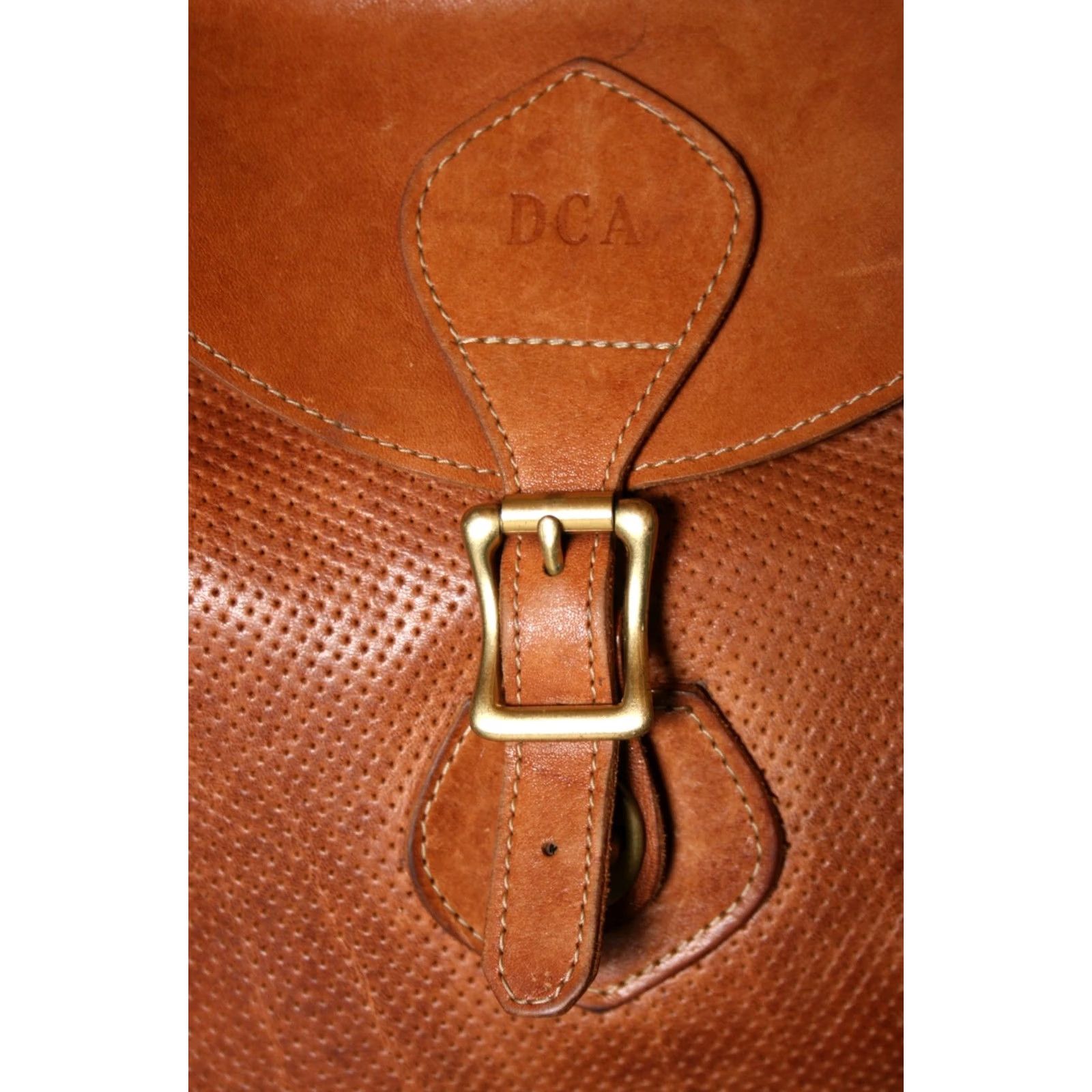 Vintage VINTAGE J.W. HULME CO. Perforated Tan Leather Satchel Shoulder Bag Purse Leather Tote Women Medium Tan Bag Purse Satchel Shoe Bag Womens Size ONE SIZE - 2 Thumbnail