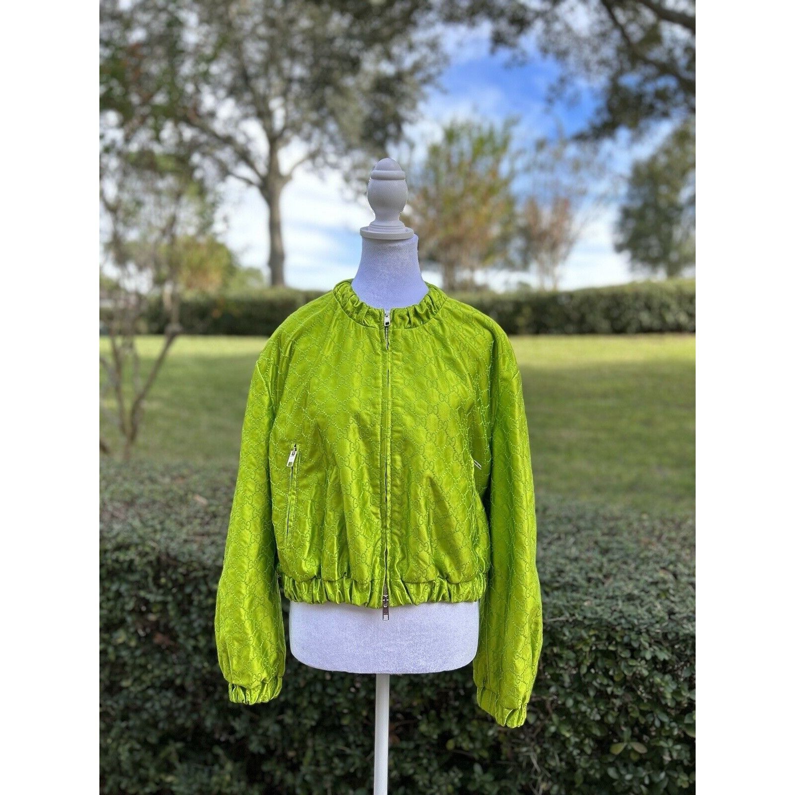 Gucci Gucci Green Satin Bomber Jacket New Size 44 Size M / US 6-8 / IT 42-44 - 2 Thumbnail