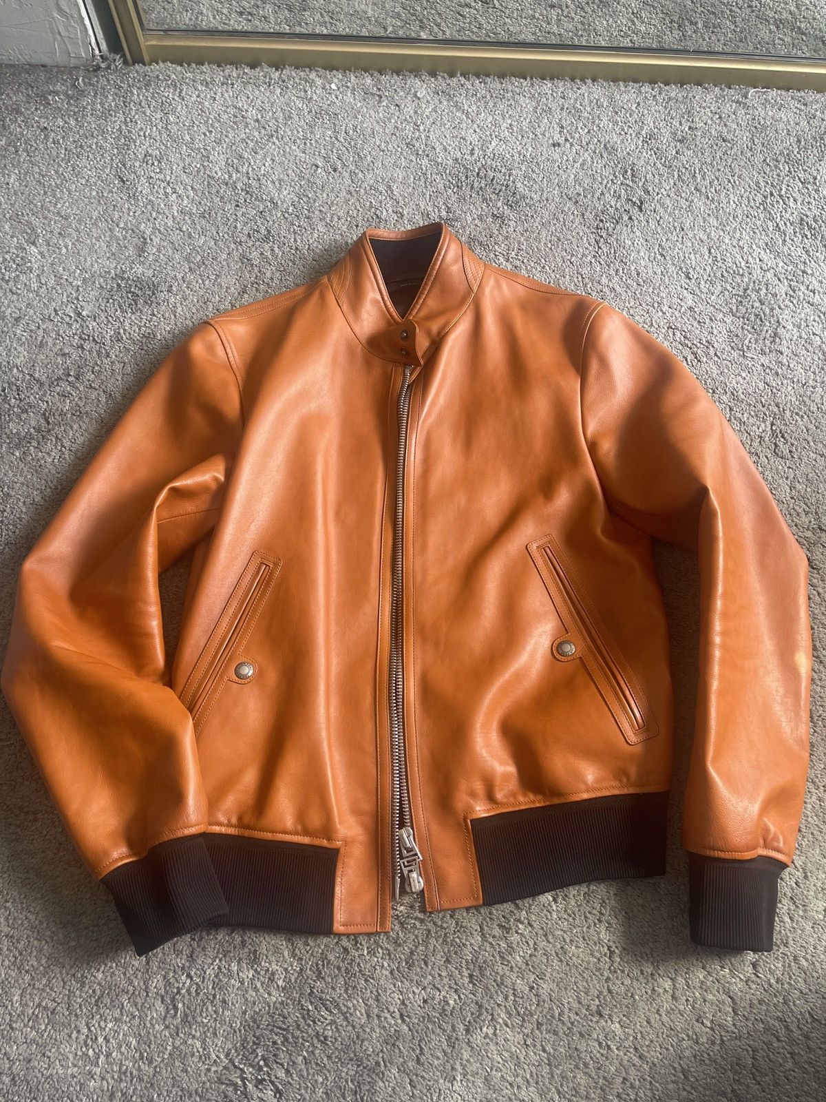 image of Stunning Tom Ford Leather Jacket In Orange, Men's (Size Medium)