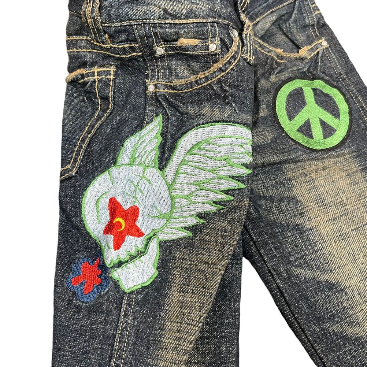 Hysteric Glamour × If Six Was Nine × Tornado Mart Peace Flare Skull Punk Embroidered Y2K Washed Denim Size 28" / US 6 / IT 42 - 5 Thumbnail