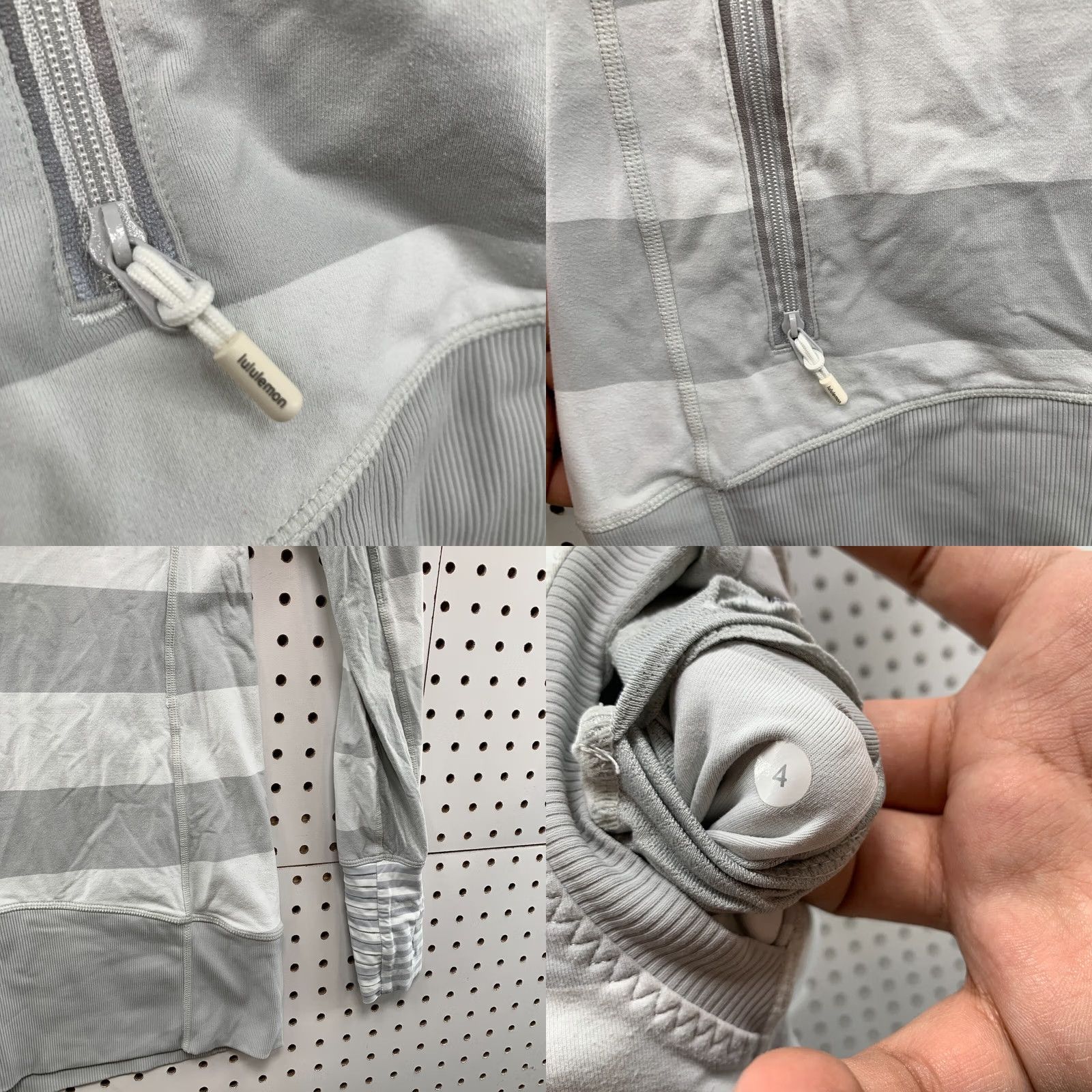 Lululemon Lululemon Hoodie Sweatshirt Womens Size 4 Gray White Striped COWL 15x26.5 Size S / US 4 / IT 40 - 9 Thumbnail