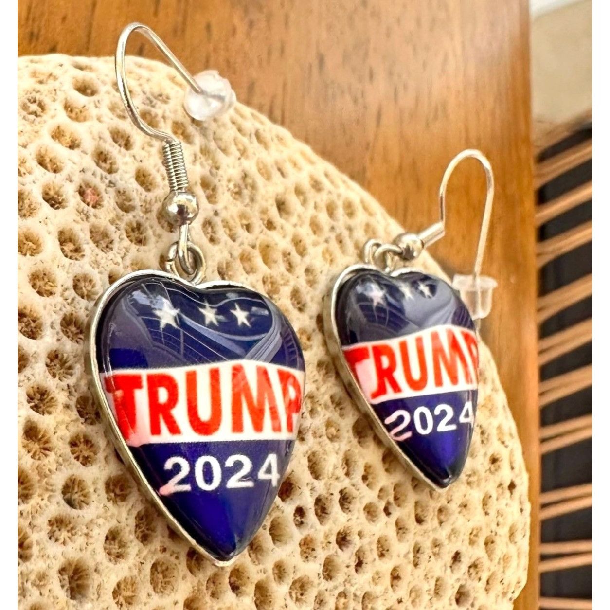 Handmade Trump 2024 MAGA Earrings Patriotic New Heart Shaped Dangle H Size ONE SIZE - 9 Thumbnail