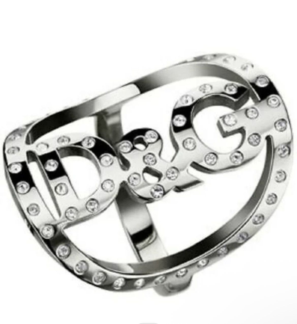 Dolce & Gabbana Authentic Dolce & Gabbana Silver & Crystal Toned Logo Ring Size ONE SIZE - 6 Thumbnail
