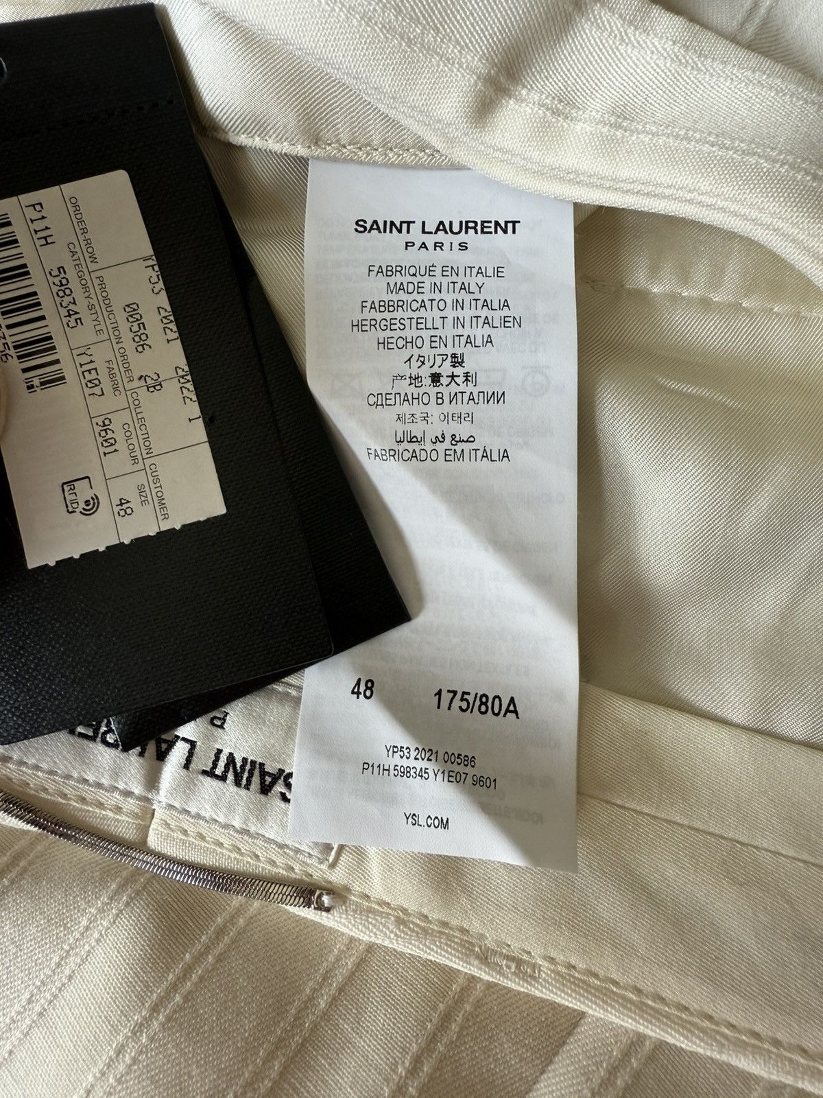 Saint Laurent Paris $1.35k SS22 Saint Laurent ivory pinstripe suit tuxedo pants Size 38L - 20 Thumbnail