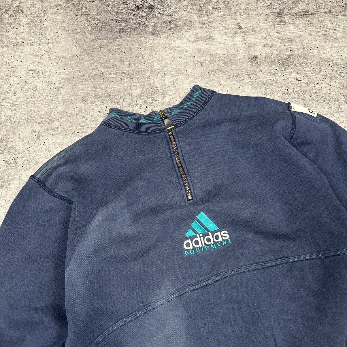 Adidas × Vintage Vintage 90s Adidas Equipment 1/4 Zip Sweatshirt Blue Size US M / EU 48-50 / 2 - 2 Thumbnail