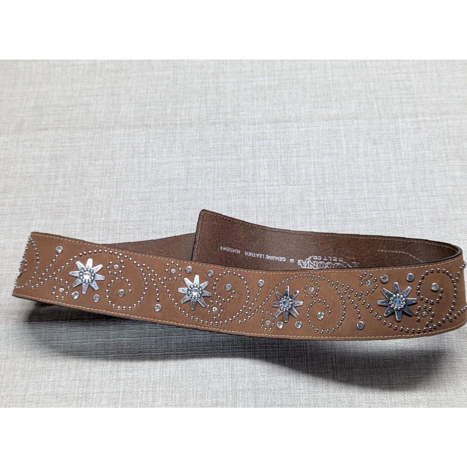 Vintage VINTAGE Nocona belt western belt 34 rhinestone studded leather brown 2.5" buckle Men Boys Mens Size 34 - 2 Thumbnail