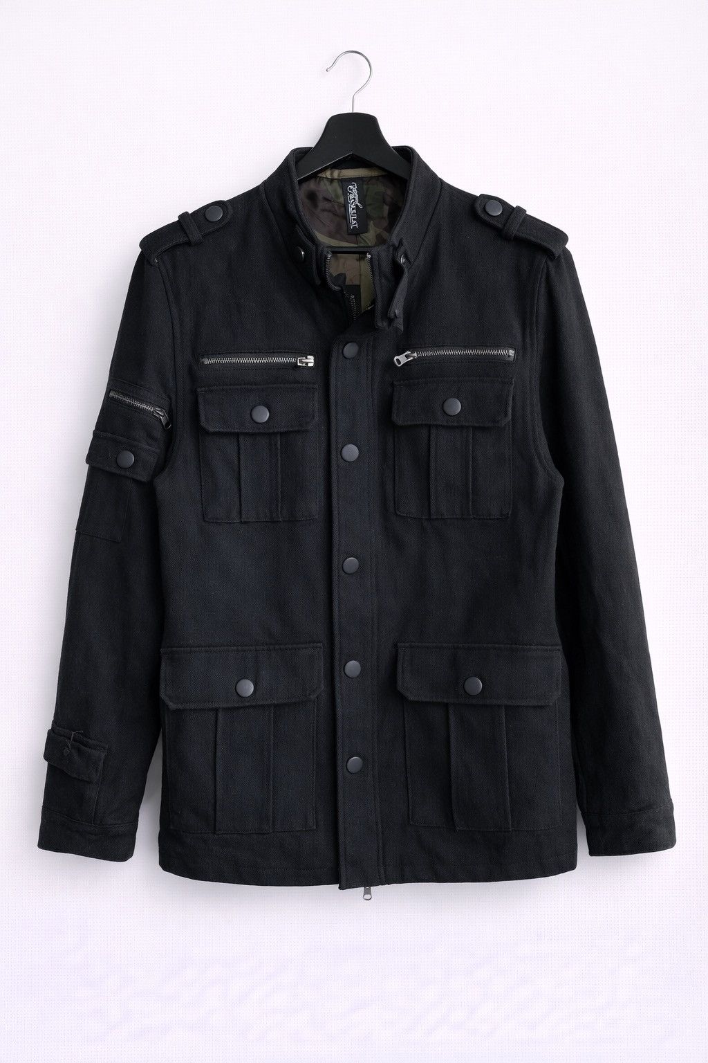 Japanese Brand Vintage Military-Style Black Wool Jacket with Camo Lining Size US M / EU 48-50 / 2 - 1 Thumbnail