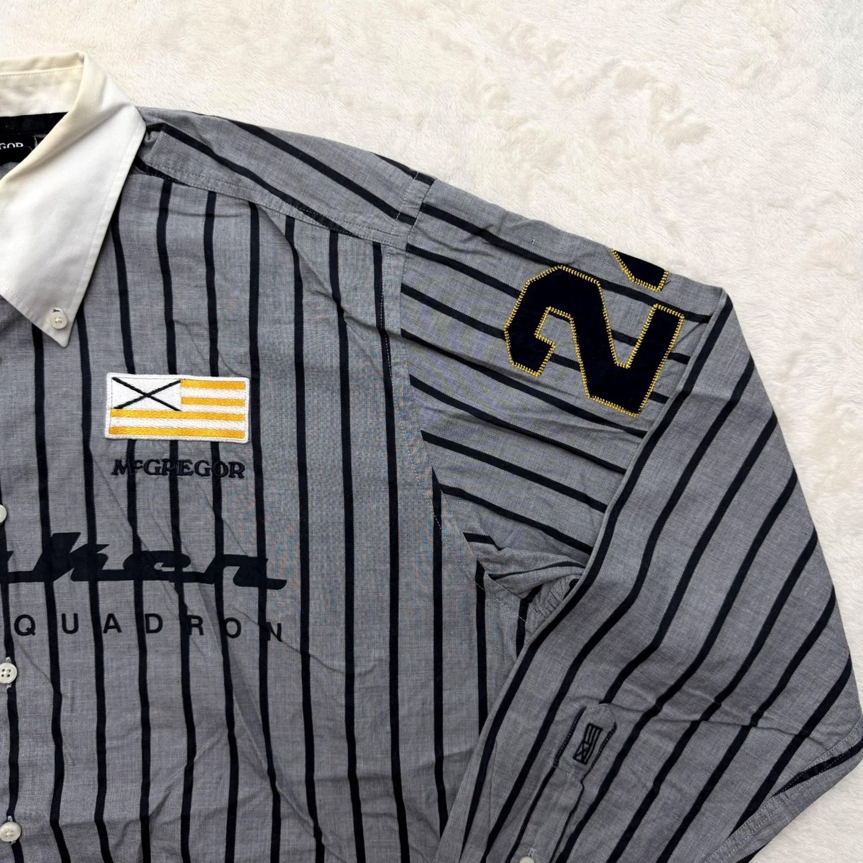 McGregor McGregor Shirt Mens XL Gray Navy Striped Button-Down Cotton Knit Embroidered Patches 24 Size US XL / EU 56 / 4 - 3 Thumbnail