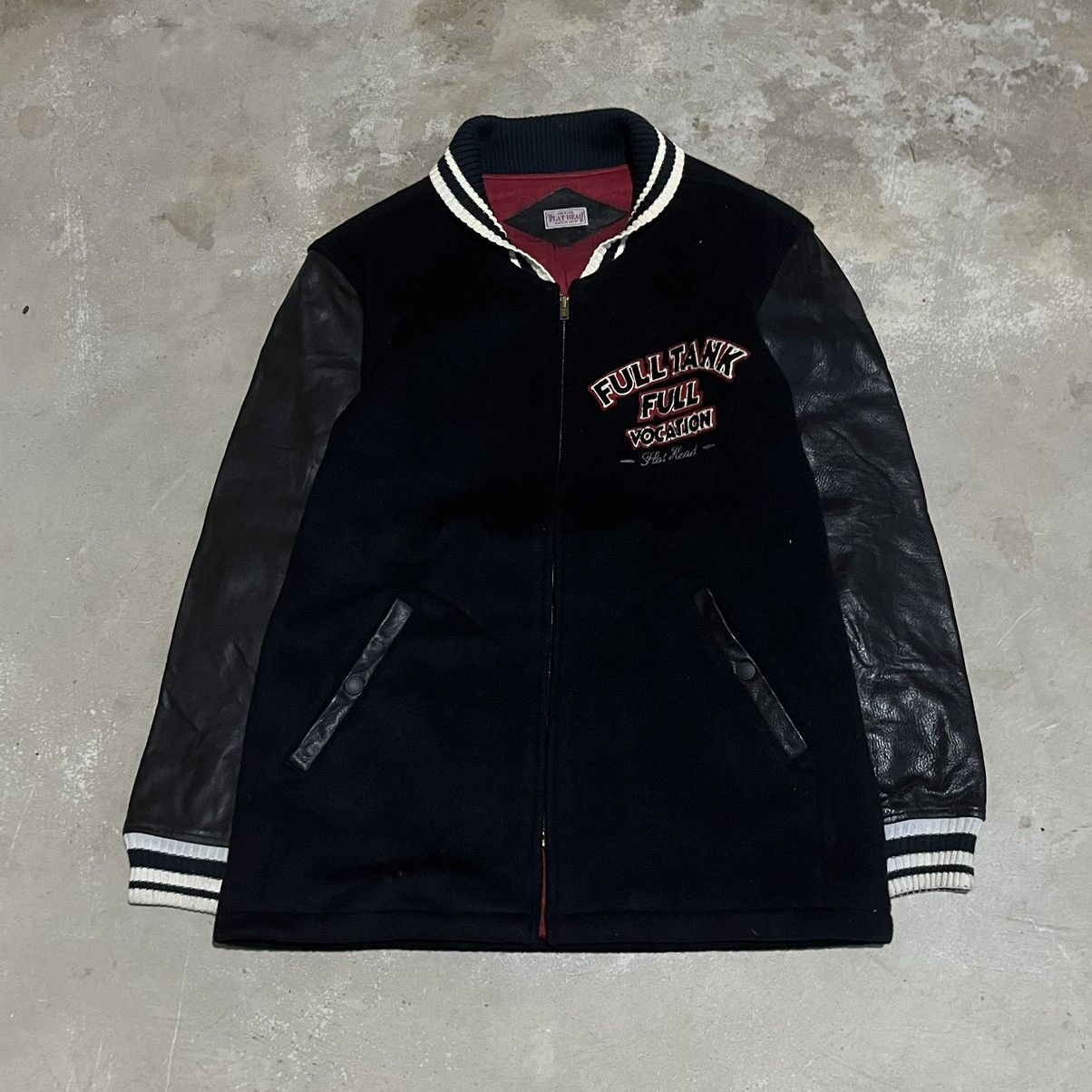 image of Freewheelers x The Flat Head Leather Jacket Mix Wool Size 38 in Black, Men's