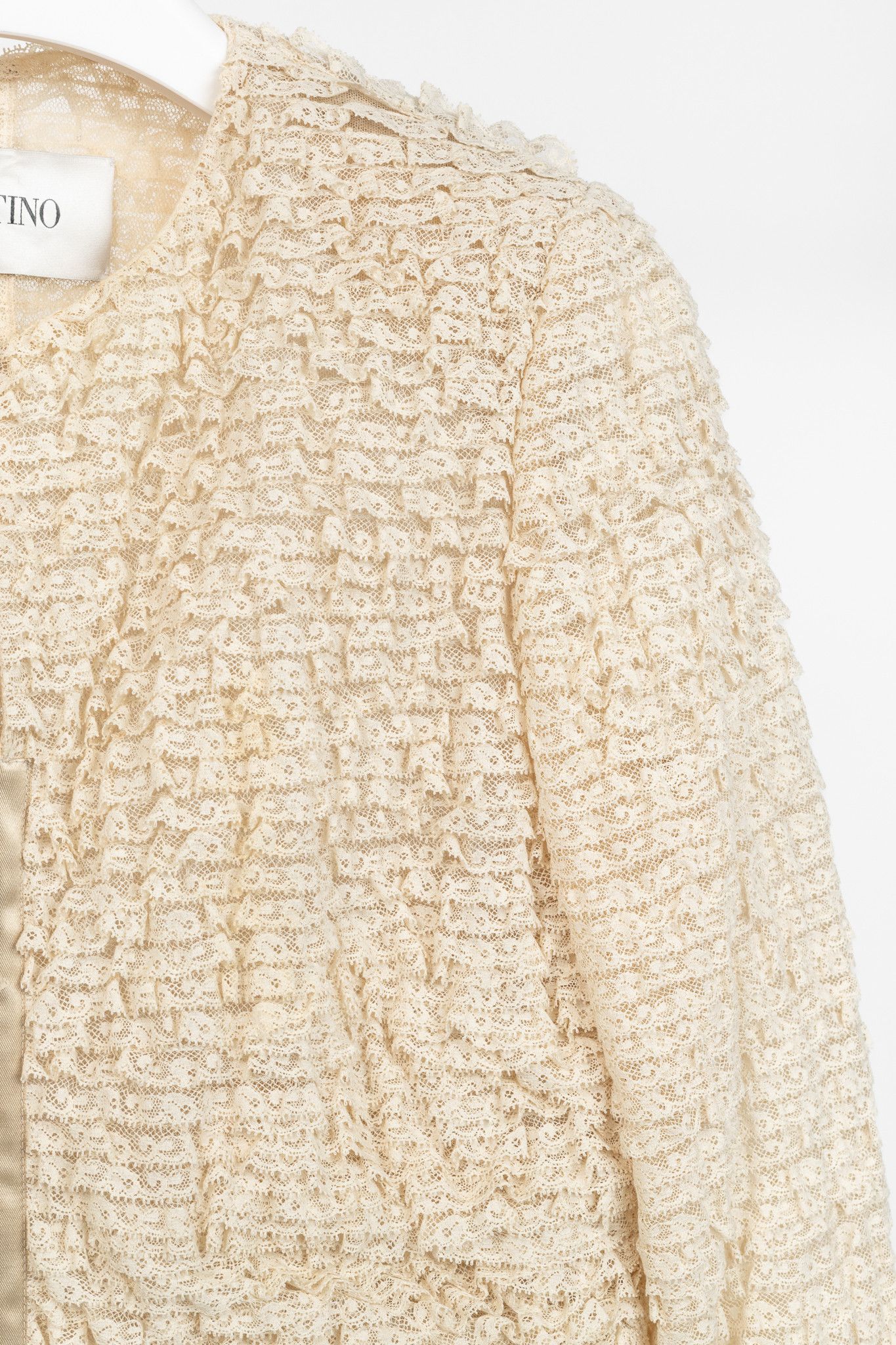 Valentino Valentino Cream Lace-Ruffle Zip Jacket Size M / US 6-8 / IT 42-44 - 5 Thumbnail