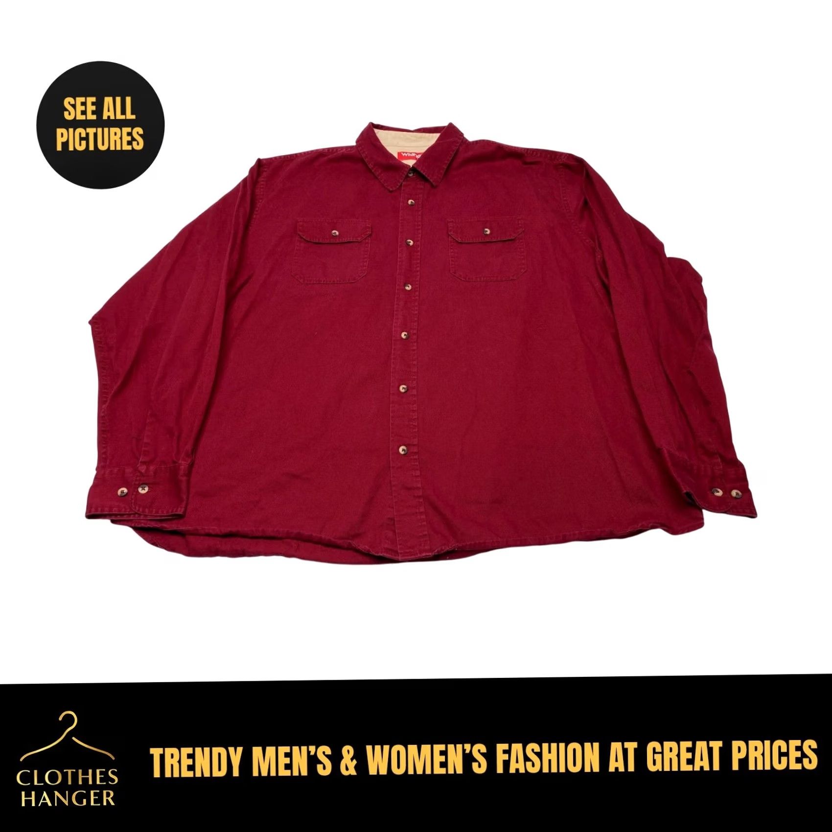 Wrangler Wrangler Shirt Mens 3XL Red Casual Long Sleeve Button-Up Cotton 7674 Size US XXL / EU 58 / 5 - 2 Thumbnail
