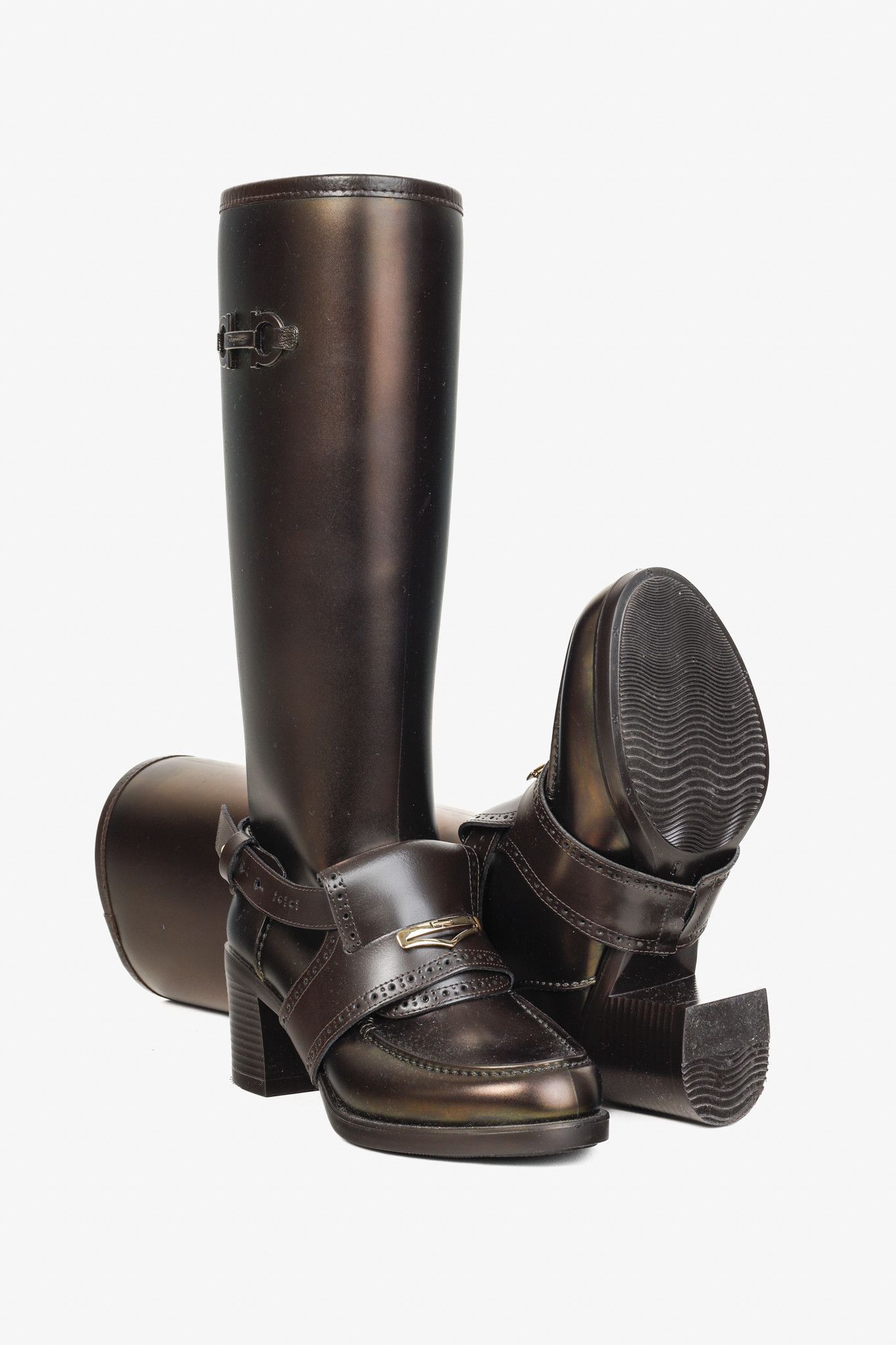 Salvatore Ferragamo Salvatore Ferragamo Tahla Iridescent Rubber High Rain Boots Size US 5 / IT 35 - 4 Thumbnail