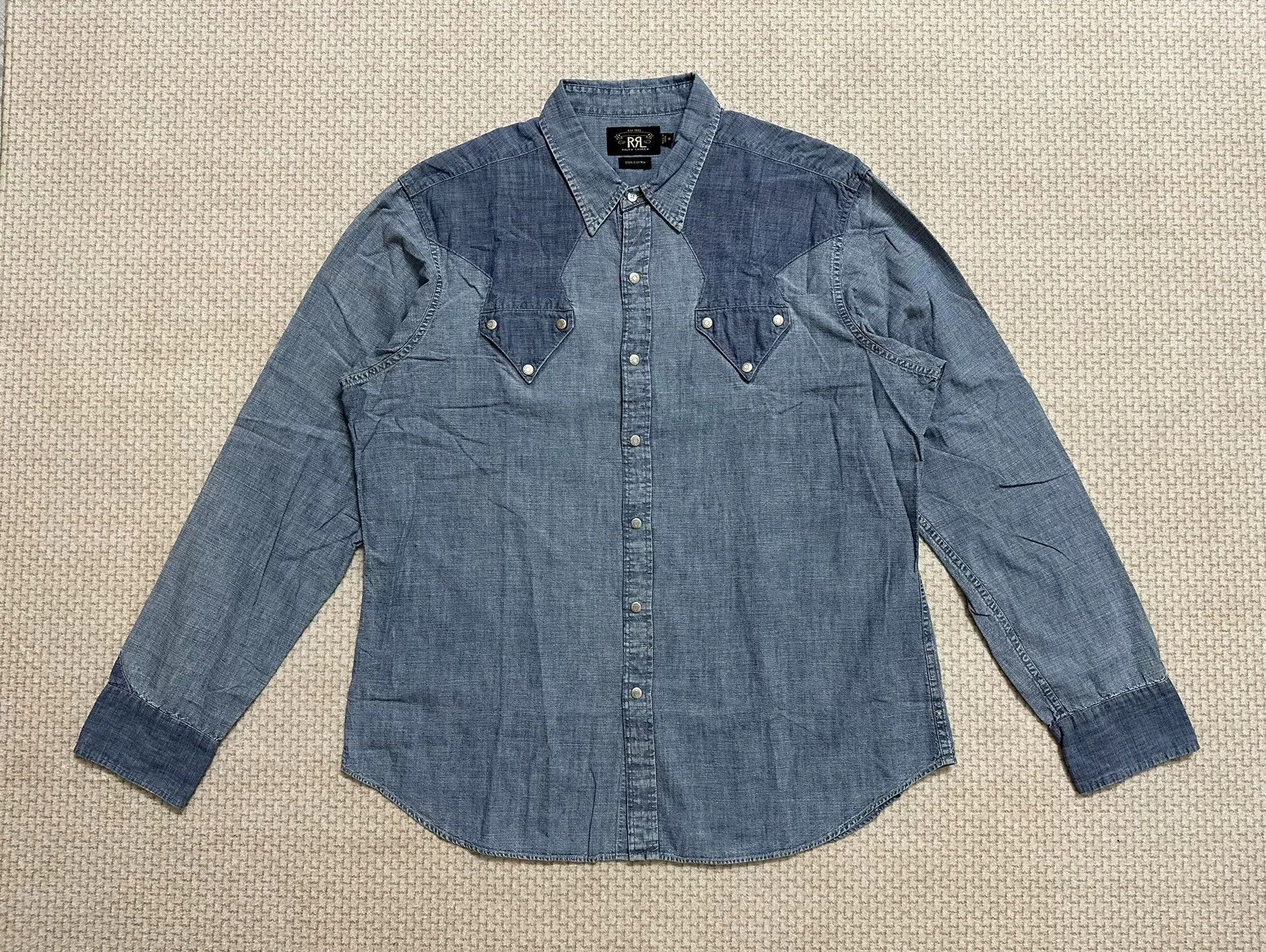RRL Ralph Lauren RRL Double RL Vintage Western Denim Shirt Size US XL / EU 56 / 4 - 1 Thumbnail