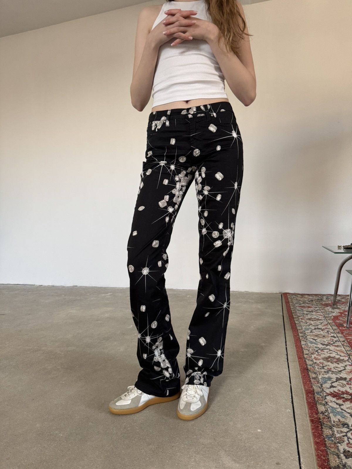 If Six Was Nine × Versace Archival Versace Shiny Diamond Flared Pants Size 31" - 16 Thumbnail