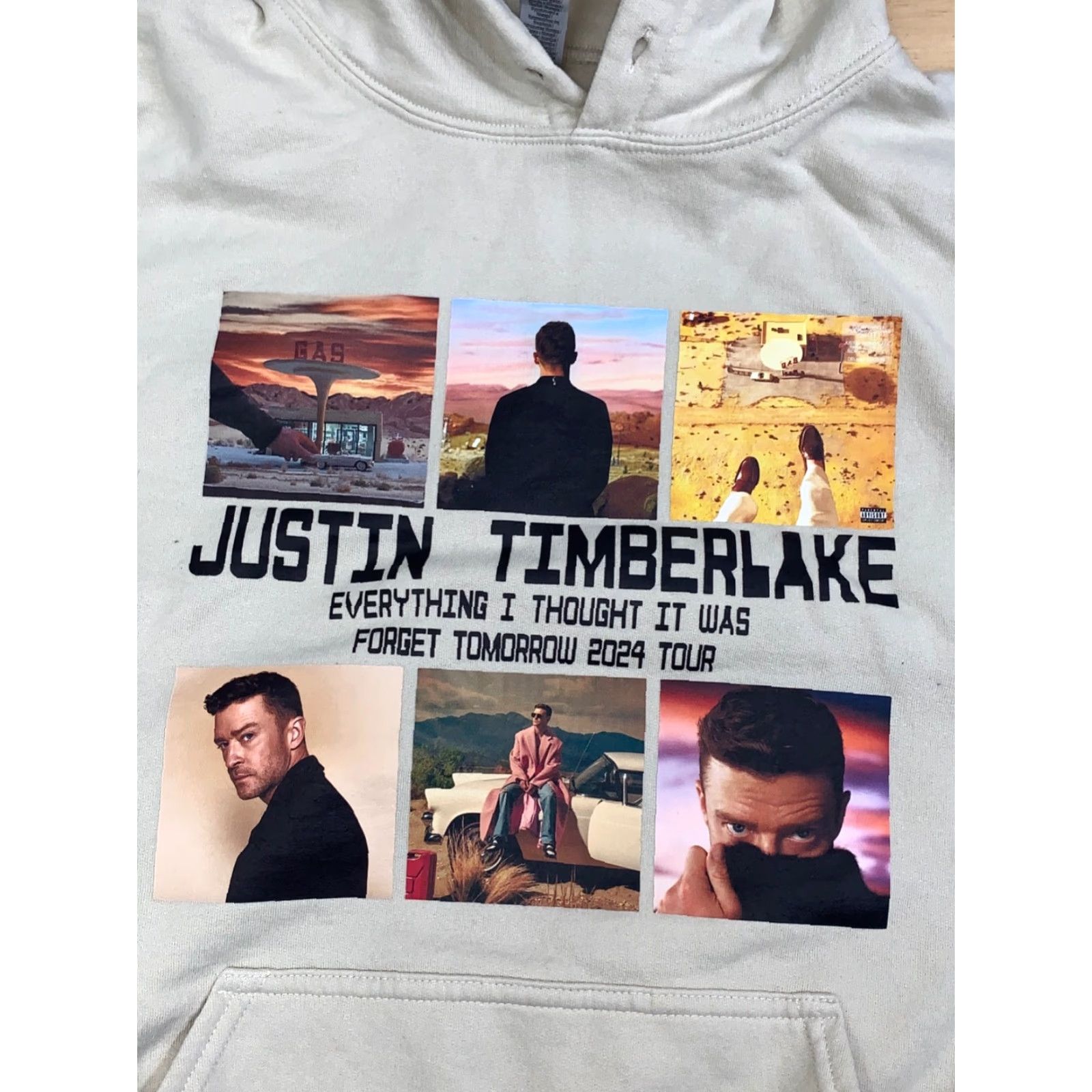 Gildan 2024 Justin Timberlake Forget Tomorrow World Tour Hoodie L Beige Merch Mens Pullover Hooded Pockets All Seasons Size US L / EU 52-54 / 3 - 3 Thumbnail