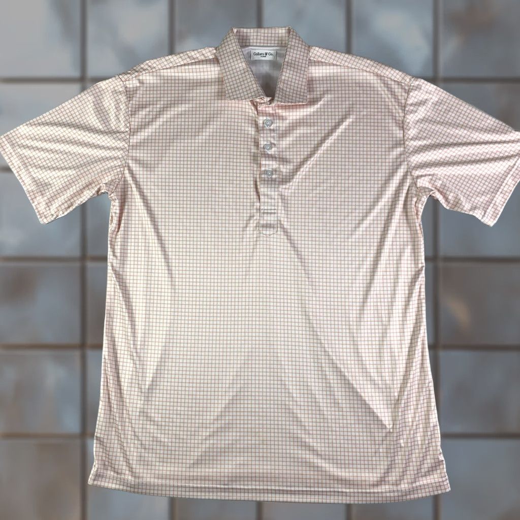 Vintage Collars & Co. Polo Shirt Mens XL White orange check squared Short sleeve Size US XL / EU 56 / 4 - 1 Thumbnail