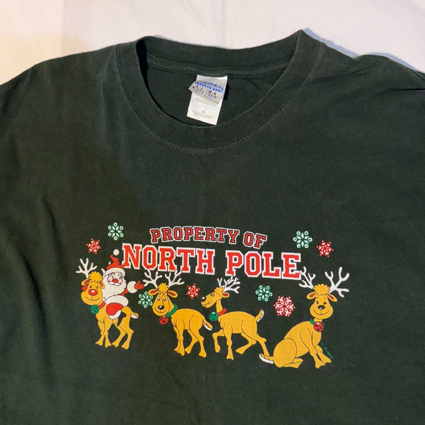 Gildan VINTAGE Gildan T-Shirt Santa Claus Logo Long Sleeve XL Green Adults Men Jersey Crew Neck 2000s Christmas Shirt Size US XL / EU 56 / 4 - 2 Thumbnail