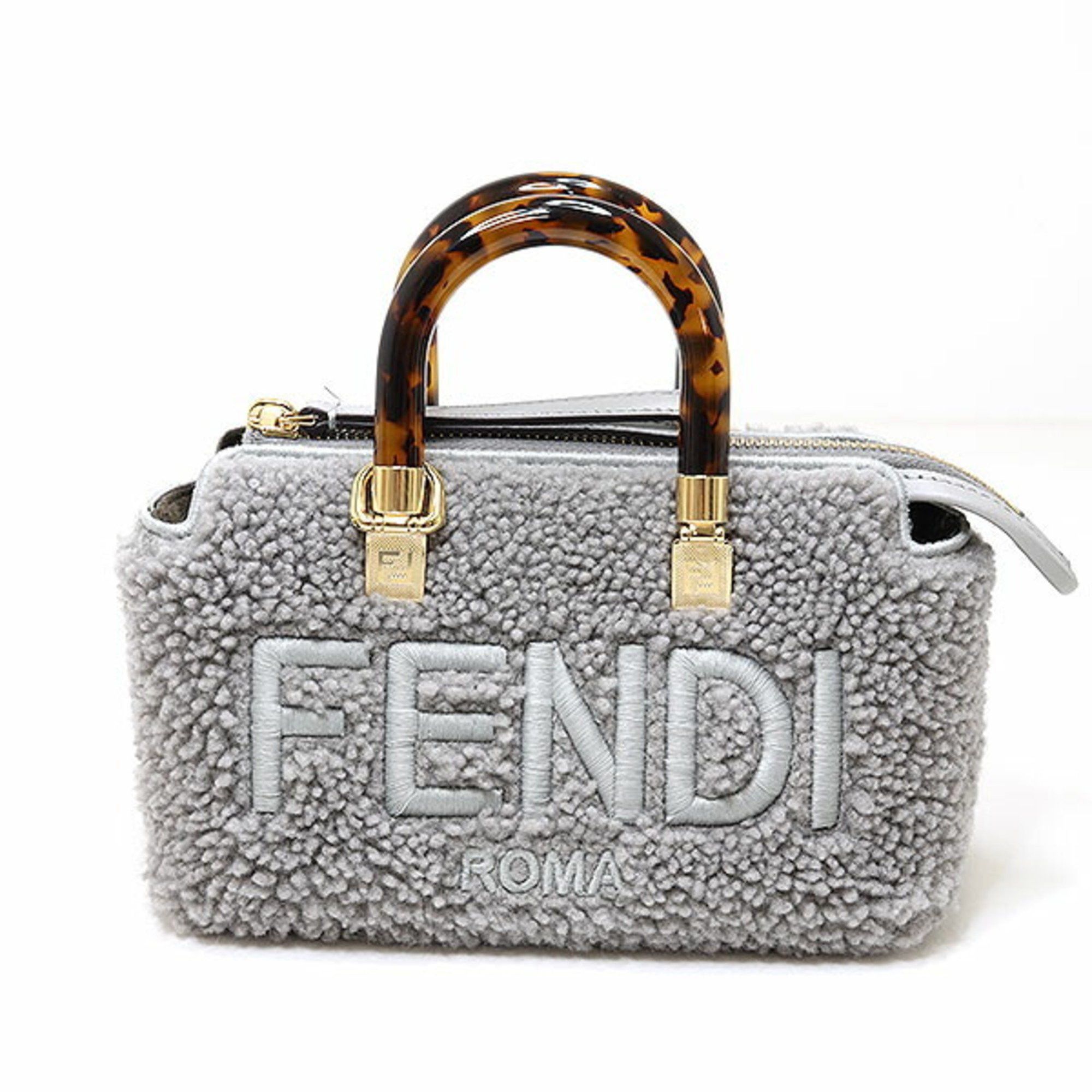 image of Fendi By The Way Shoulder Bag Gray 8Bs067 Sheep Fur in Grey, Women's