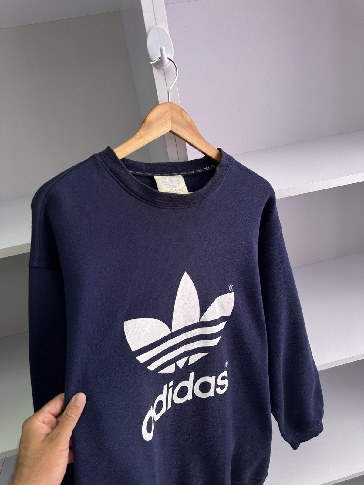 Adidas × Vintage Vintage Adidas Big Logo 90s Navy Sweatshirt Size US L / EU 52-54 / 3 - 7 Thumbnail