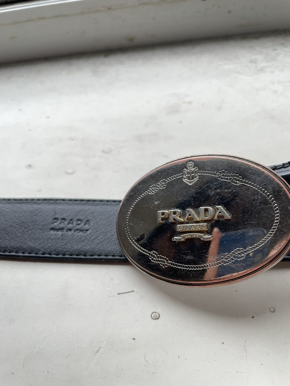 Prada PRADA BIG LOGO PATENT LEATHER OVAL BUCKLE BELT MID2000 Size 34 - 2 Thumbnail
