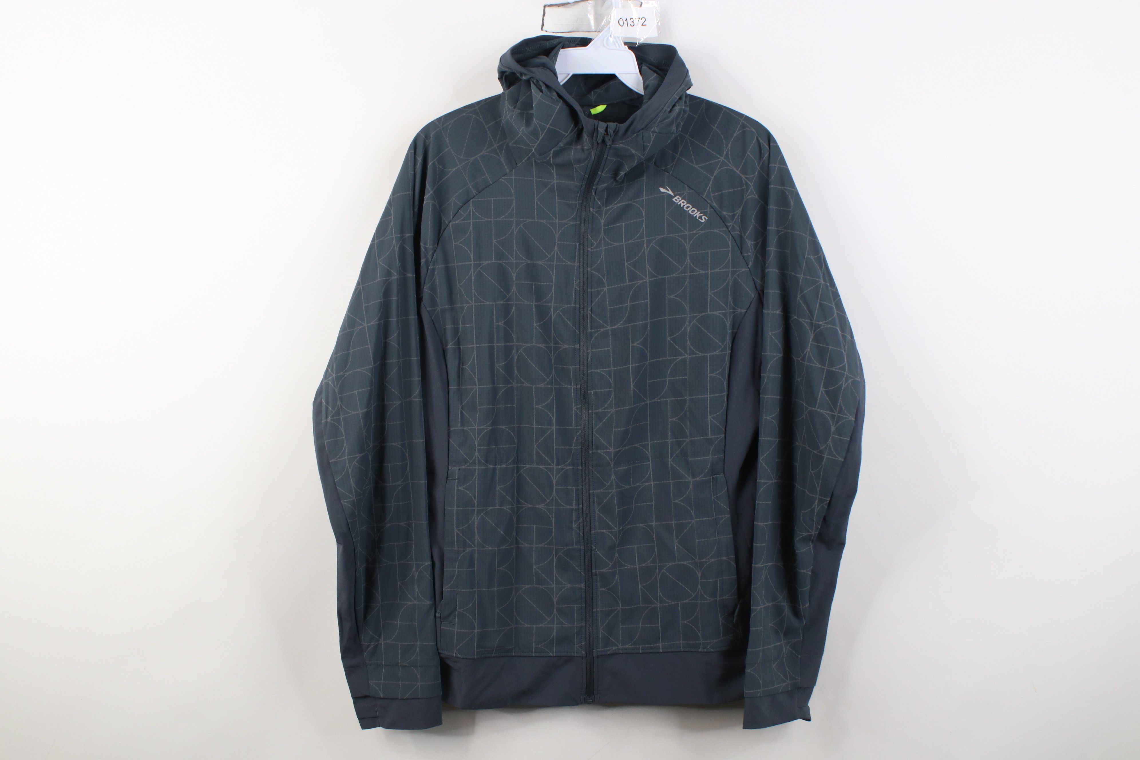 Brooks Brooks Running Geometric Full Zip Hooded Jacket Gray Size US M / EU 48-50 / 2 - 1 Thumbnail