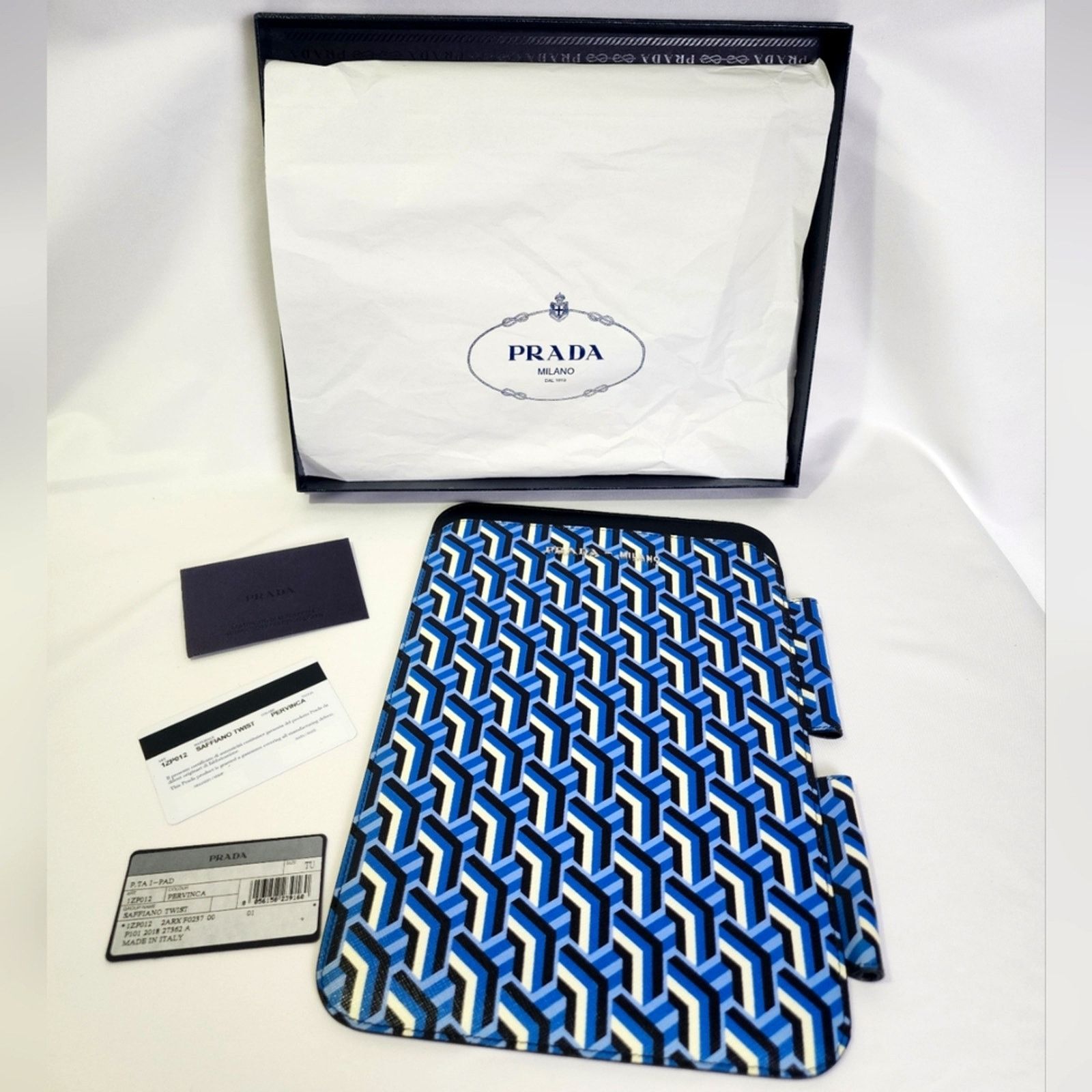 Prada Prada Blue Geometric Saffiano leather iPad tablet Case COA Size ONE SIZE - 1 Thumbnail