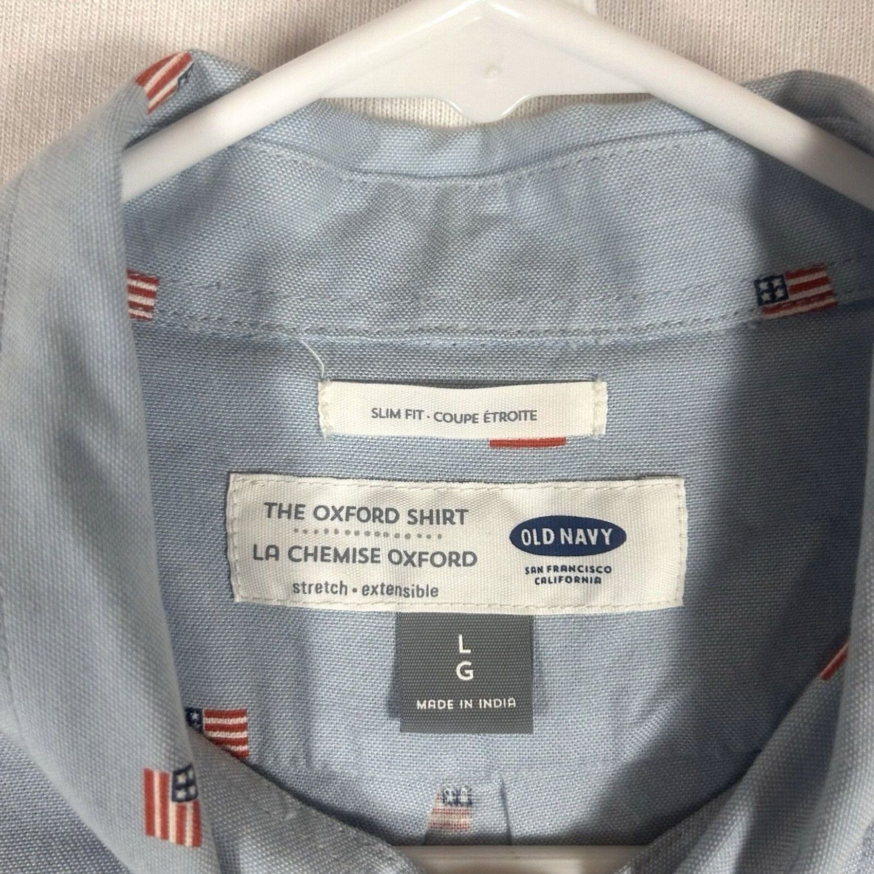 Old Navy Old Navy Shirt Mens Large Slim Fit Blue American Flag Built-In Flex Oxford Shirt Size US L / EU 52-54 / 3 - 3 Thumbnail
