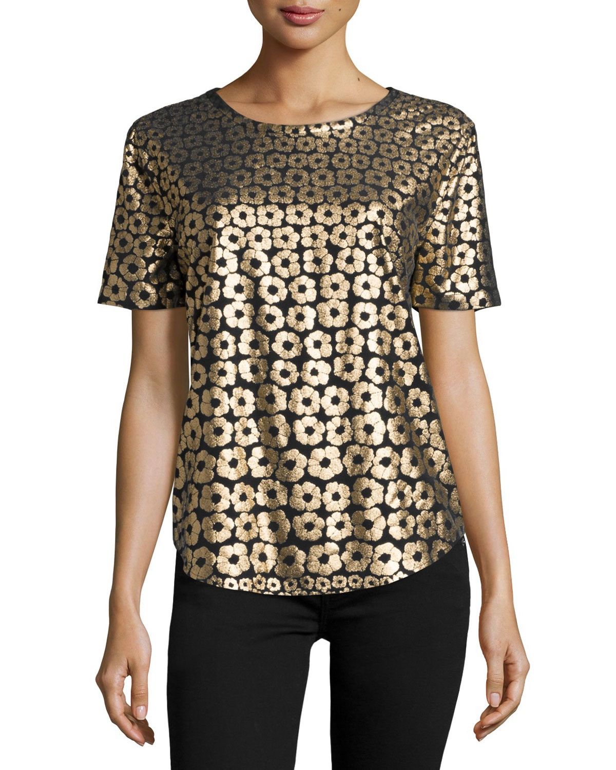 Equipment Equipment Femme Riley Metallic Floral Print Tee Black Gold Size M / US 6-8 / IT 42-44 - 8 Thumbnail