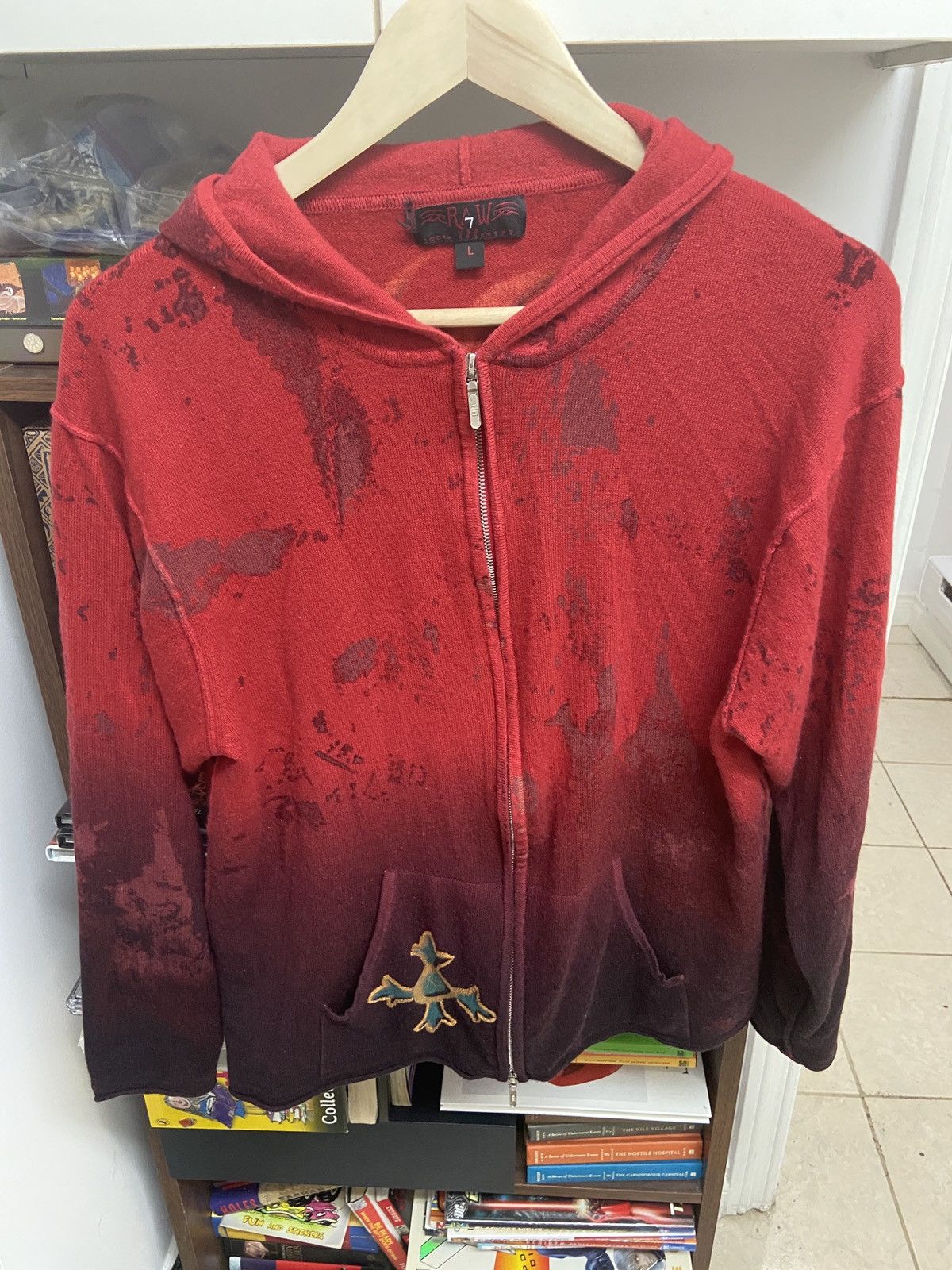 Other Y2K Raw7 100% Cashmere Red Black Ombre Phoneix Zip-Up Hoodie Size US L / EU 52-54 / 3 - 2 Thumbnail