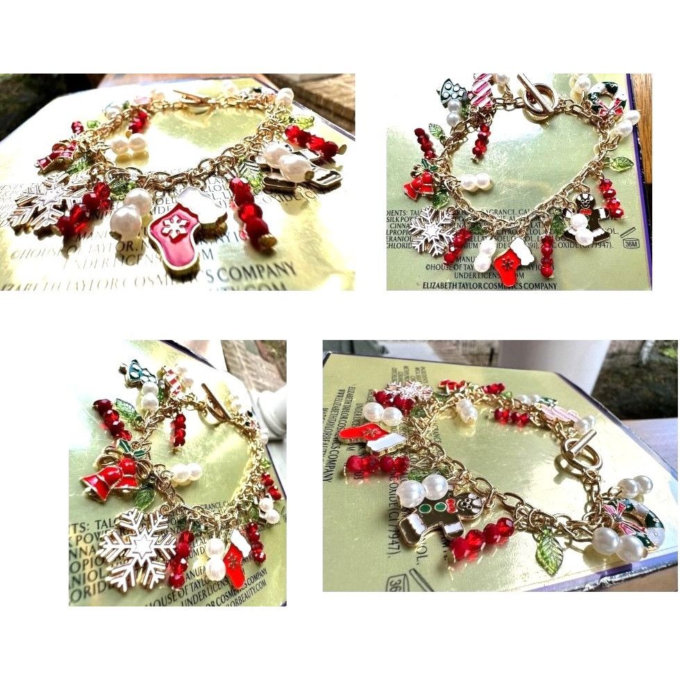Handmade Christmas Charm Bracelet New Bells Gingerbread Man Stocking Size ONE SIZE - 5 Thumbnail