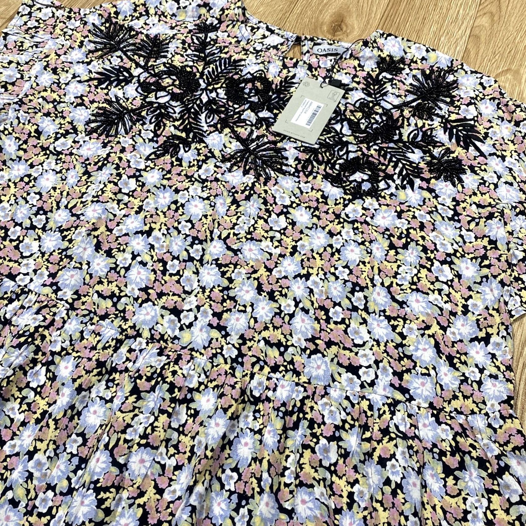 Vintage VINTAGE Oasis Smock Dress UK 12 Embellished Floral Print In Lavender Bnwt Women’s Size XL / US 12-14 / IT 48-50 - 5 Thumbnail