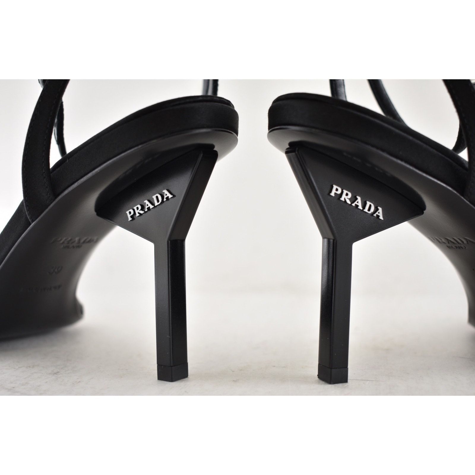 Prada Prada 85mm Black Satin Logo Geometric Heel Sandal 39 Size US 9 / IT 39 - 21 Thumbnail