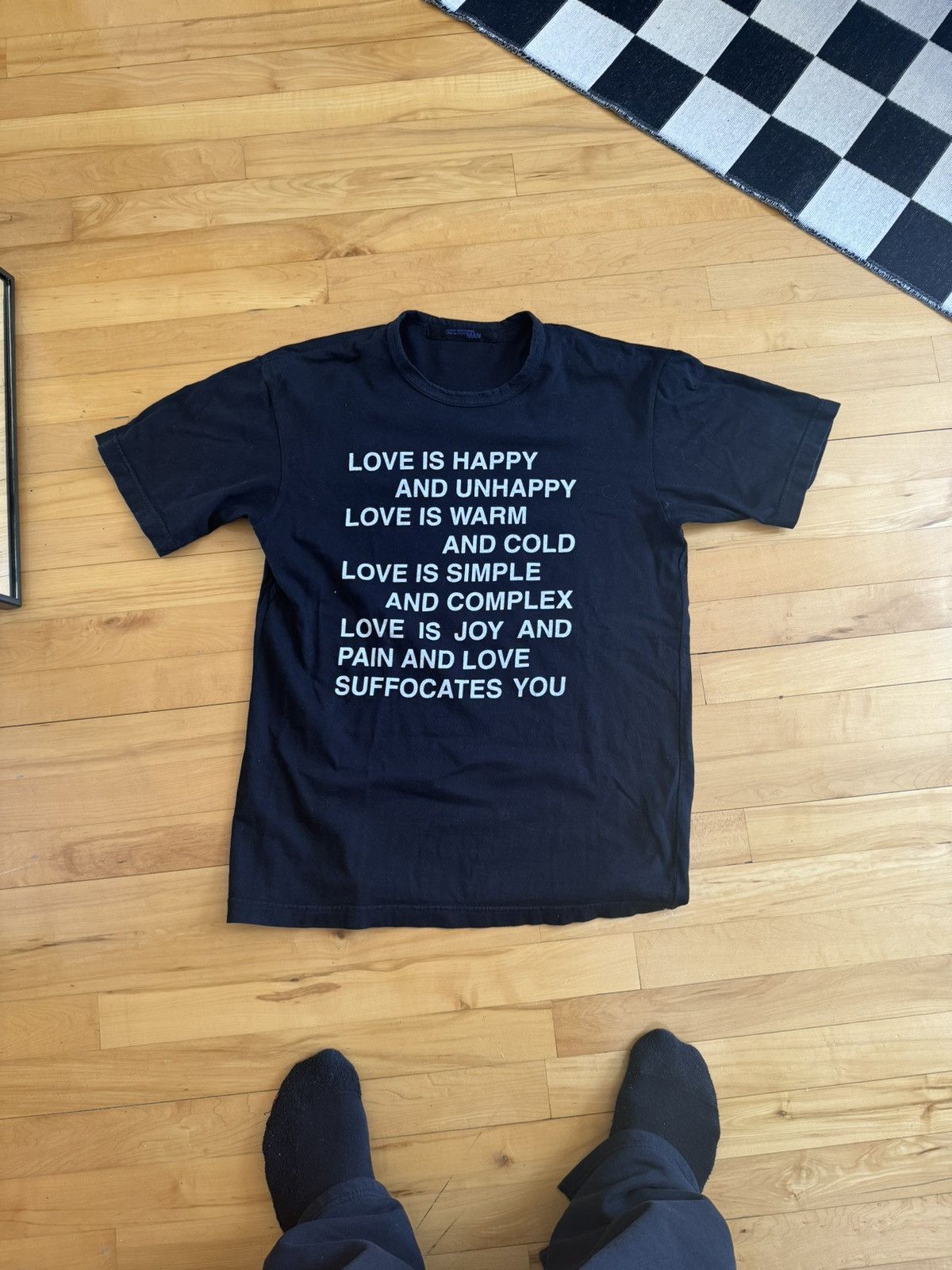 image of Junya Watanabe Comme Des Garcons Poem Tee in Black, Men's (Size Medium)