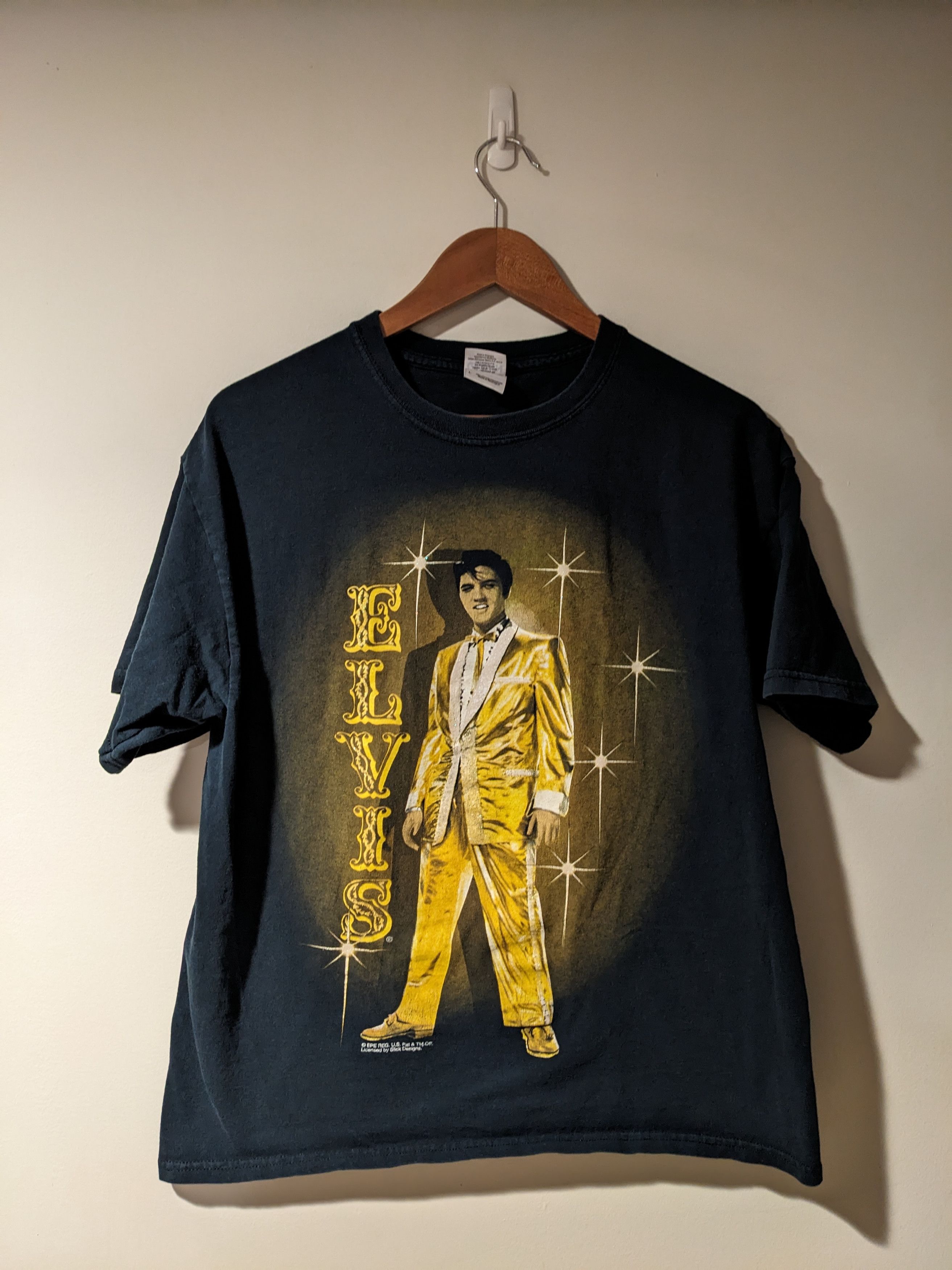 Band Tees × Vintage Vintage Y2K Elvis Gold Lamé Suite Music Black Large T-Shirt Size US L / EU 52-54 / 3 - 1 Thumbnail
