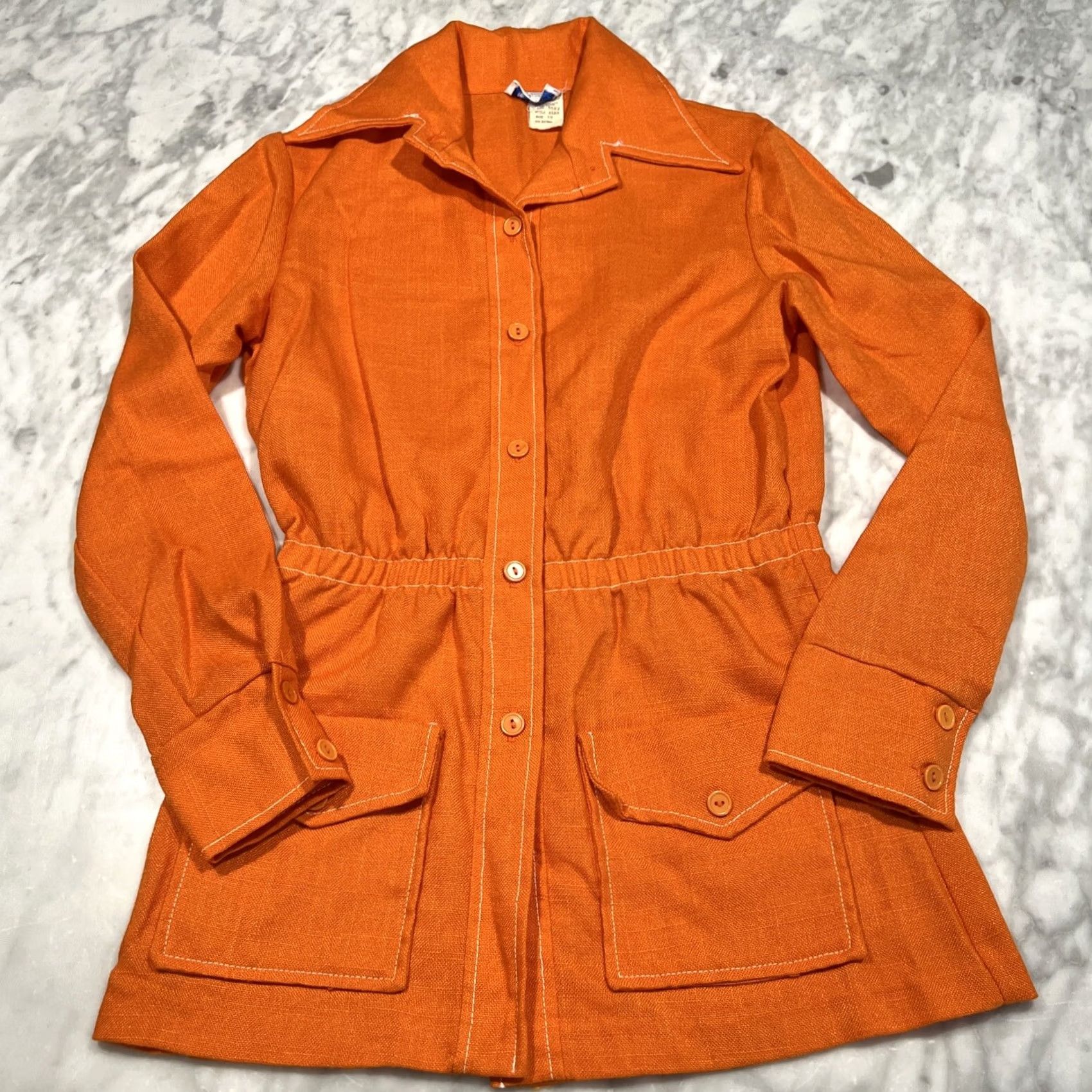 Sears VINTAGE Sears Womens Jacket Top Orange 10 Polyester Rayon 70’s Style 3183 Button Long Sleeve Mid-Length Womens Size L / US 10 / IT 46 - 2 Thumbnail