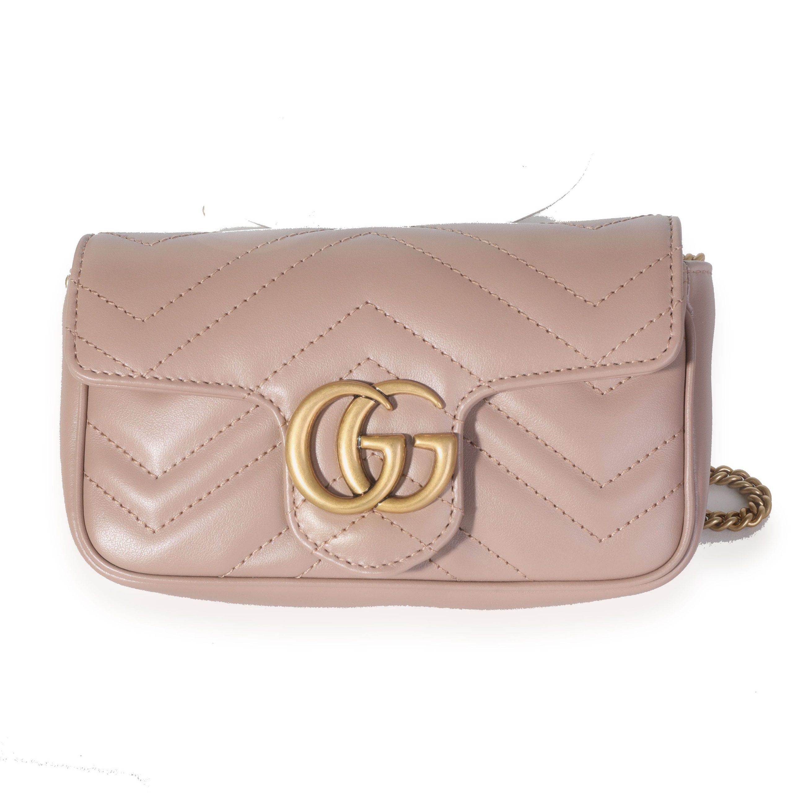 Gucci Dusty Pink Matelass√© Leather GG Marmont Super Mini Shoulder Bag